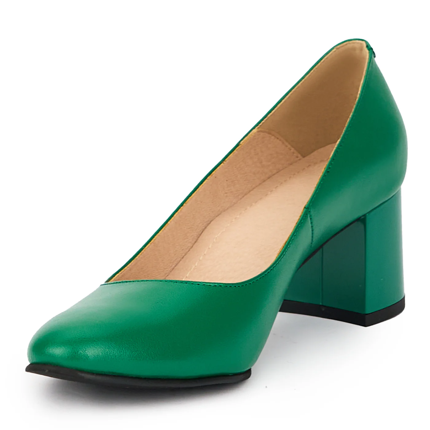 Pantofi dama din piele naturala verde cu toc gros 6 cm 15423 - Image 3