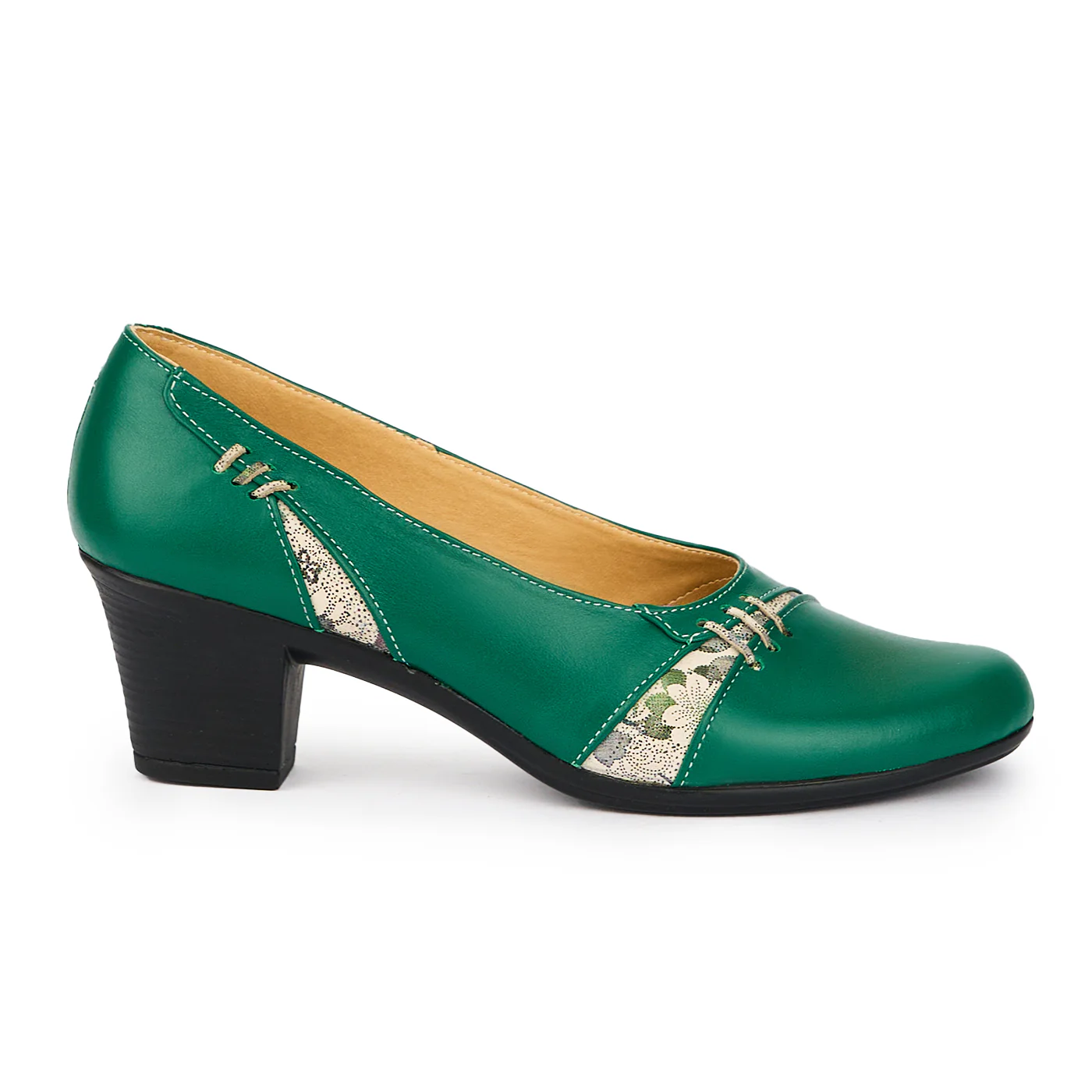 Pantofi dama din piele naturala verde cu toc gros 6 cm 15425