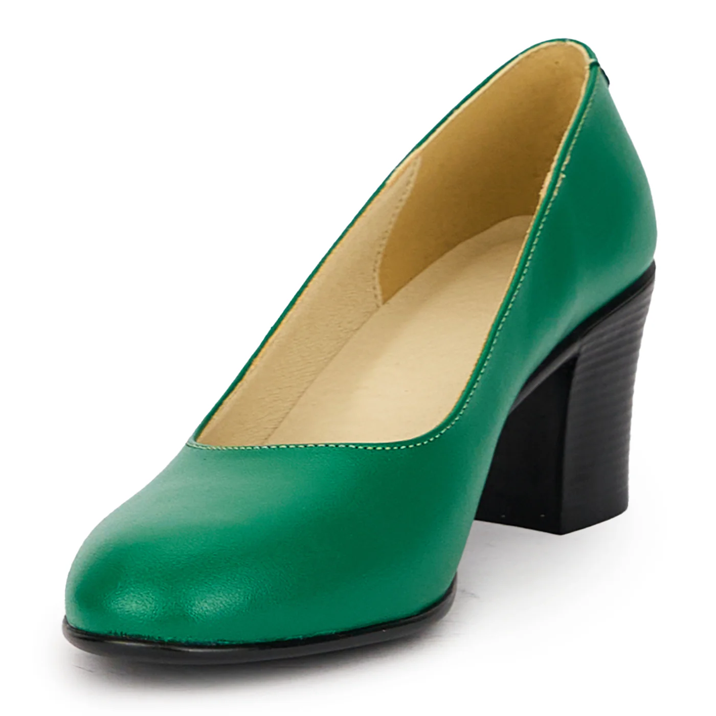 Pantofi dama din piele naturala verde cu toc gros 6 cm 16042 - Image 3