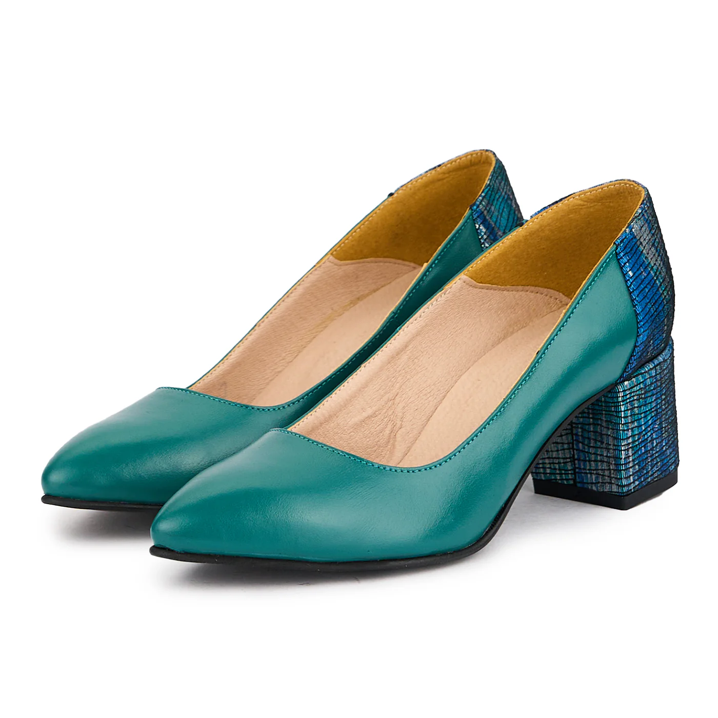 Pantofi dama din piele naturala verde cu toc gros 6 cm 16517 - Image 3