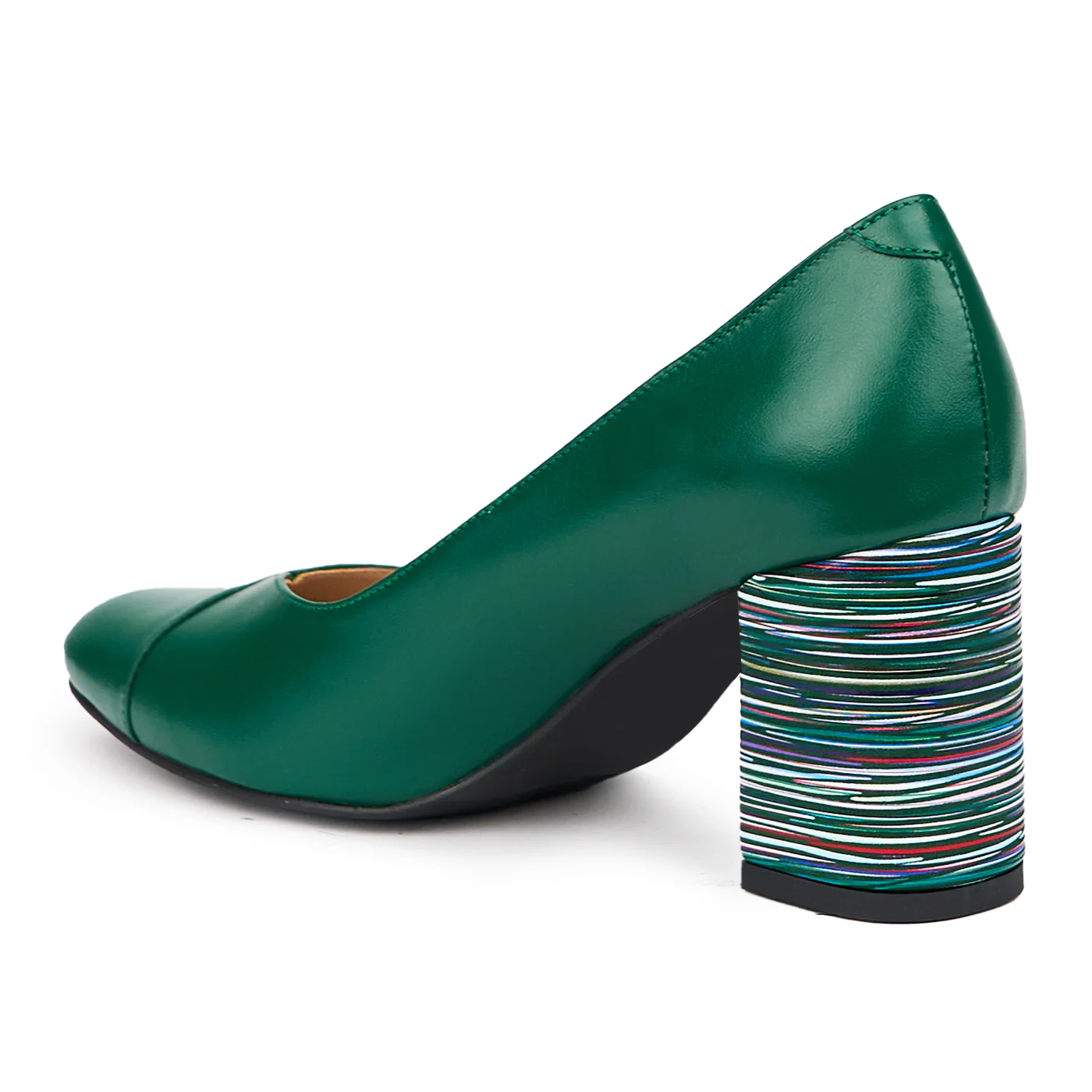 Pantofi dama din piele naturala verde cu toc gros 7.5 cm 14493 - Image 2