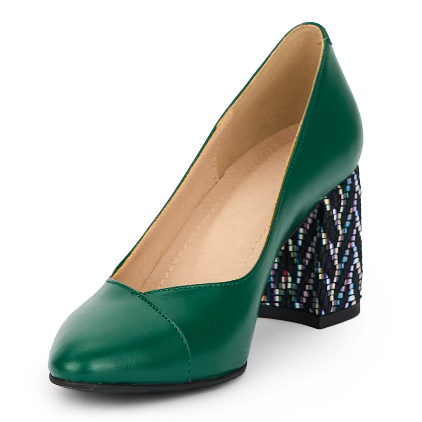 Pantofi dama din piele naturala verde cu toc gros 7.5 cm 15286 - Image 3