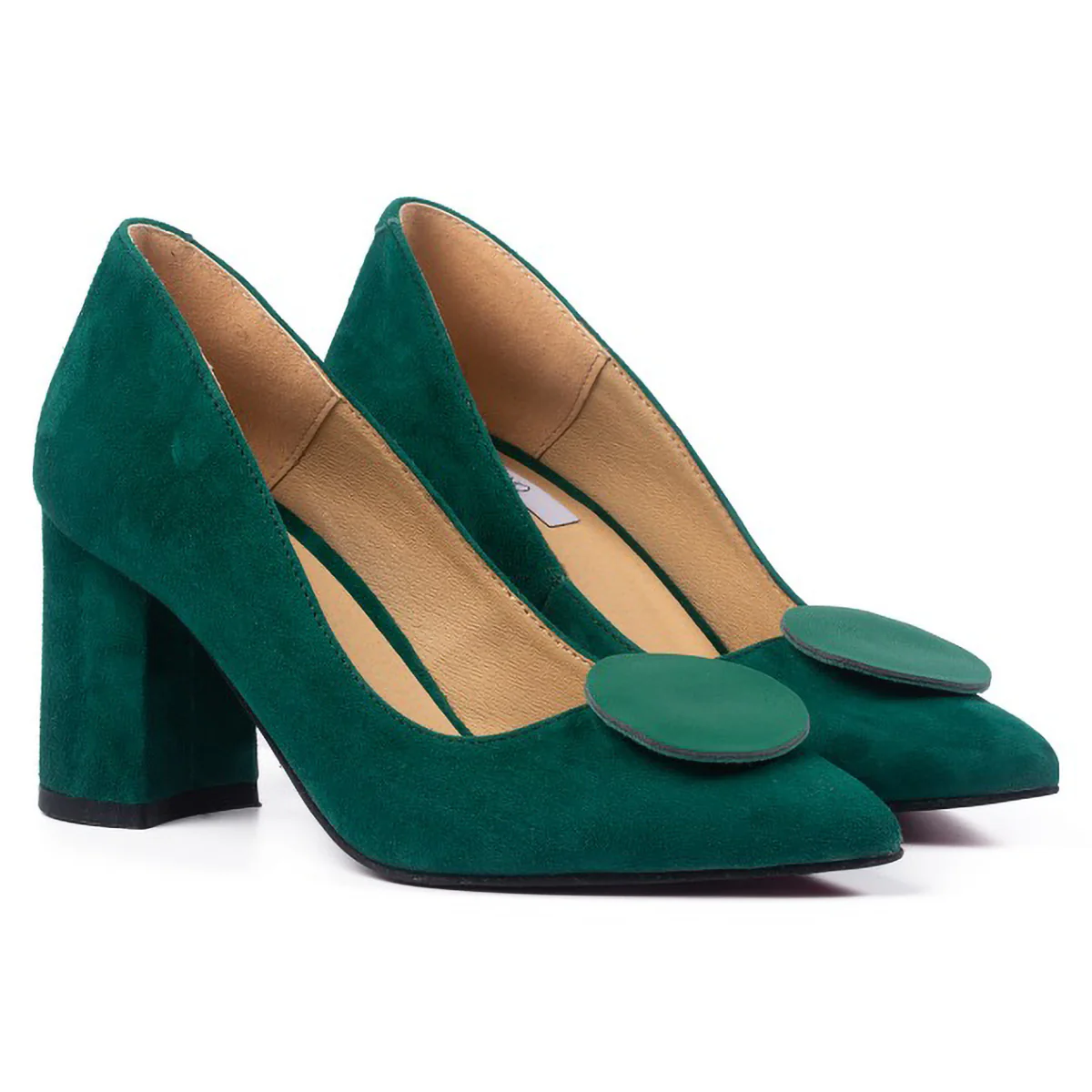 Pantofi dama din piele naturala verde cu toc gros 7.5 cm 15736 - Image 3