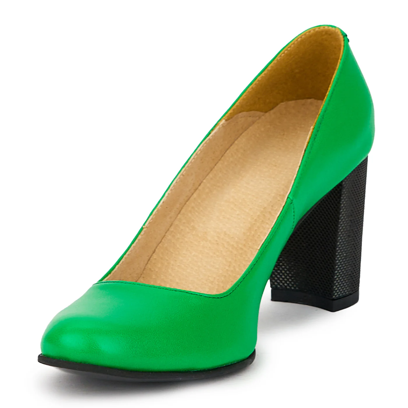 Pantofi dama din piele naturala verde cu toc gros 7.5 cm 15855 - Image 3