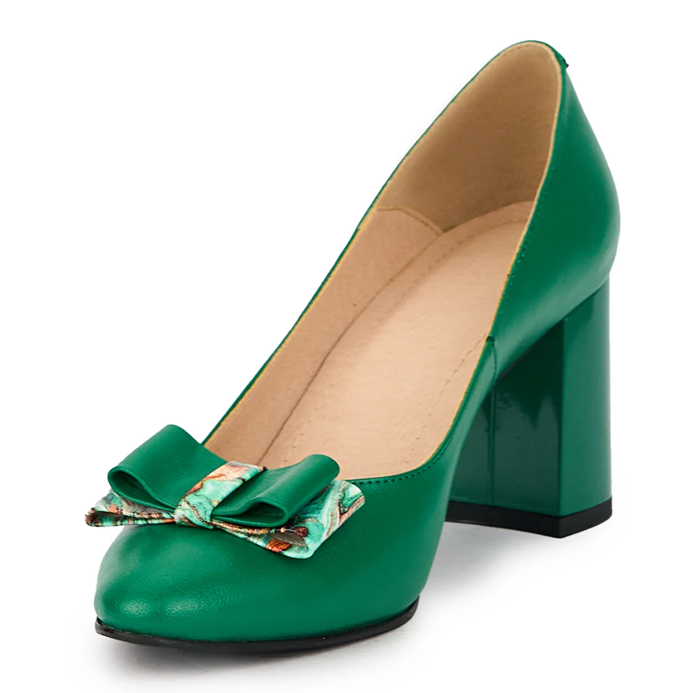 Pantofi dama din piele naturala verde cu toc gros 7.5 cm 15861 - Image 3