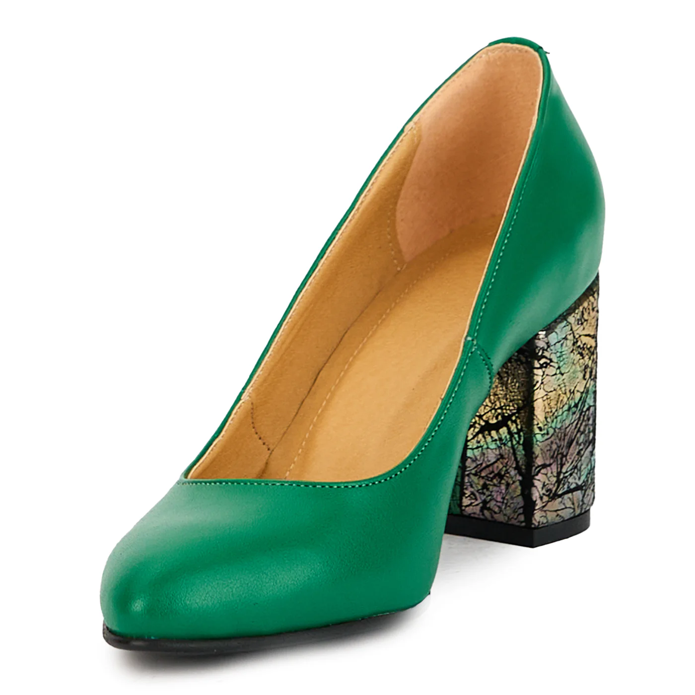Pantofi dama din piele naturala verde cu toc gros 7.5 cm 17389 - Image 3