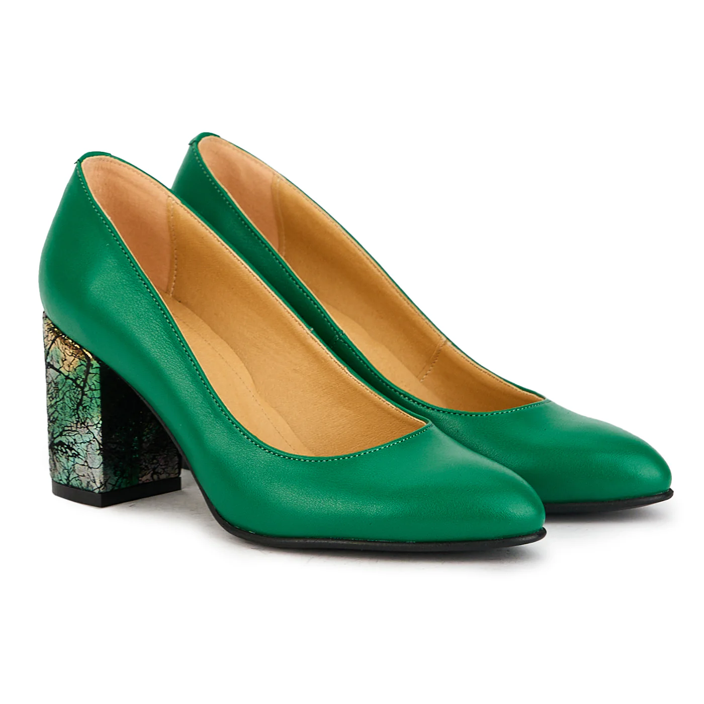 Pantofi dama din piele naturala verde cu toc gros 7.5 cm 17389 - Image 4