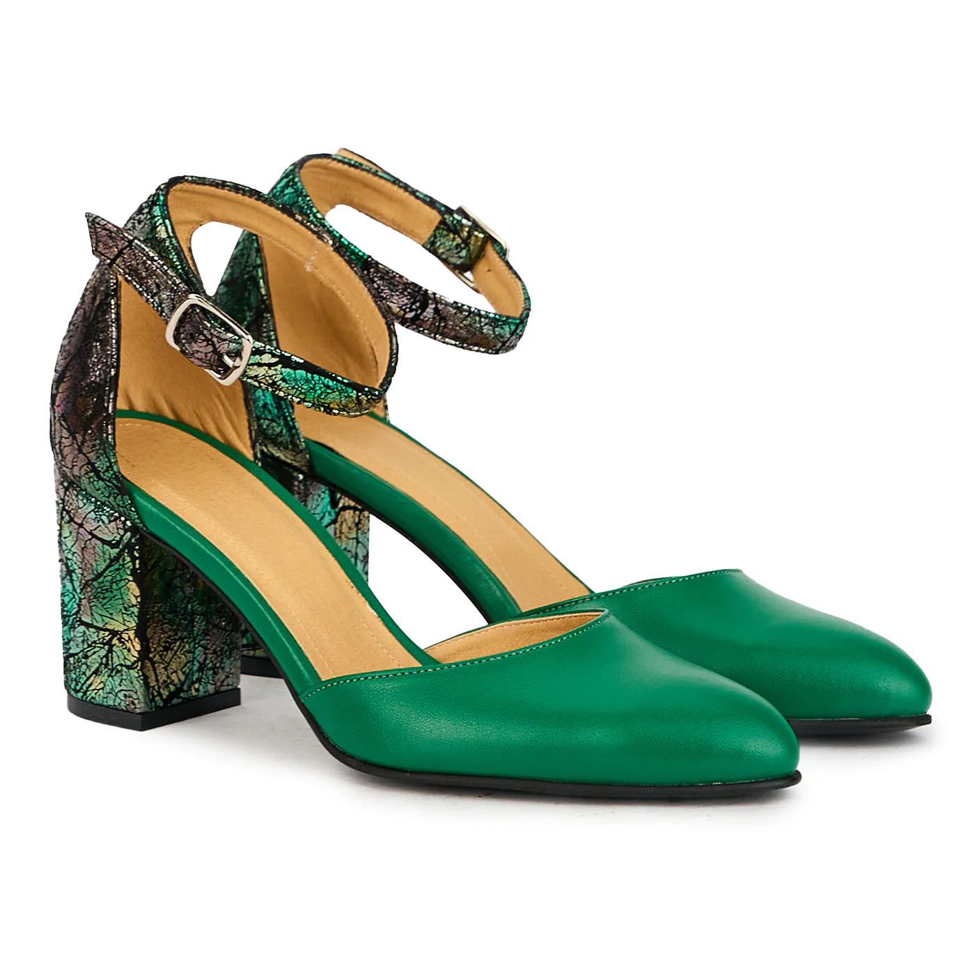 Pantofi dama din piele naturala verde cu toc gros 7.5 cm 17390 - Image 4