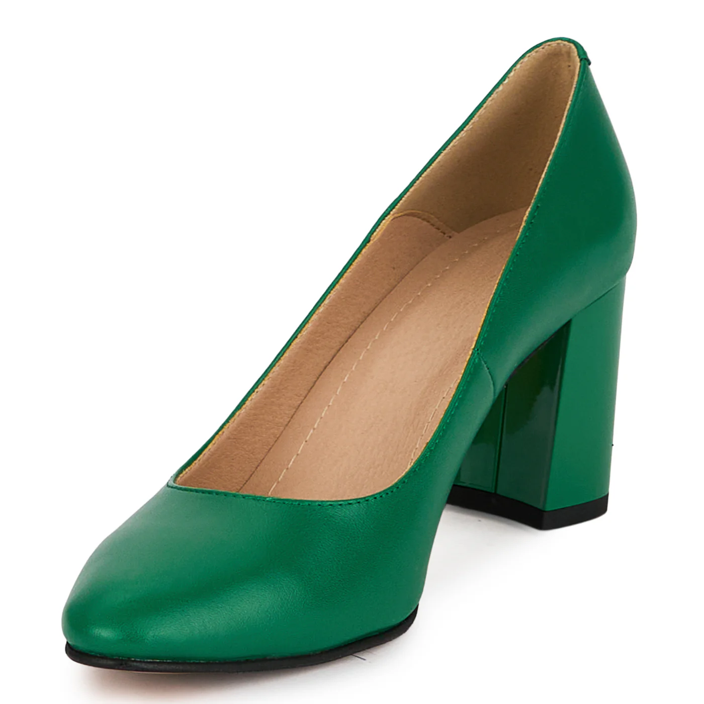Pantofi dama din piele naturala verde cu toc gros 7.5 cm 18694 - Image 3