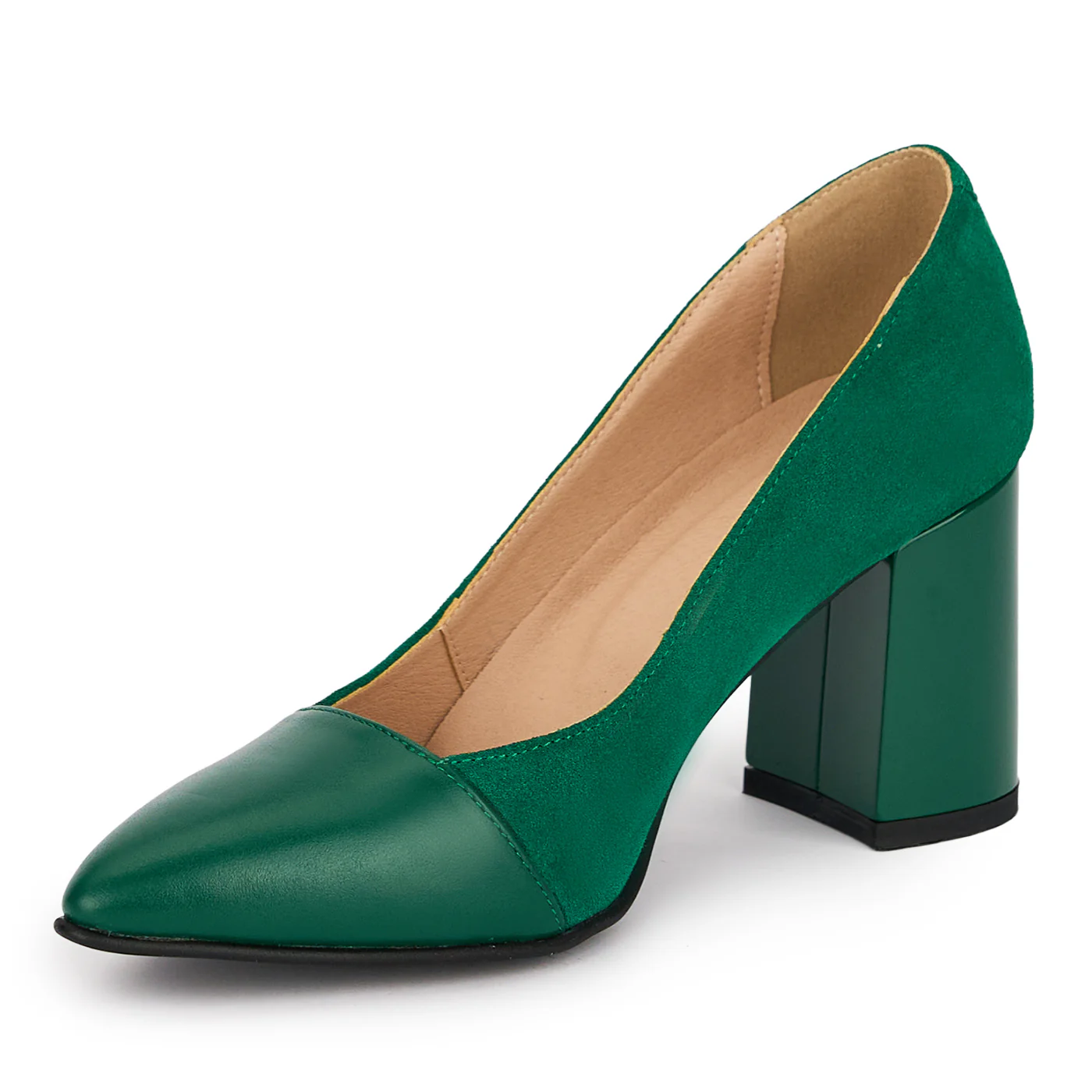 Pantofi dama din piele naturala verde cu toc gros 7.5 cm 18844 - Image 3