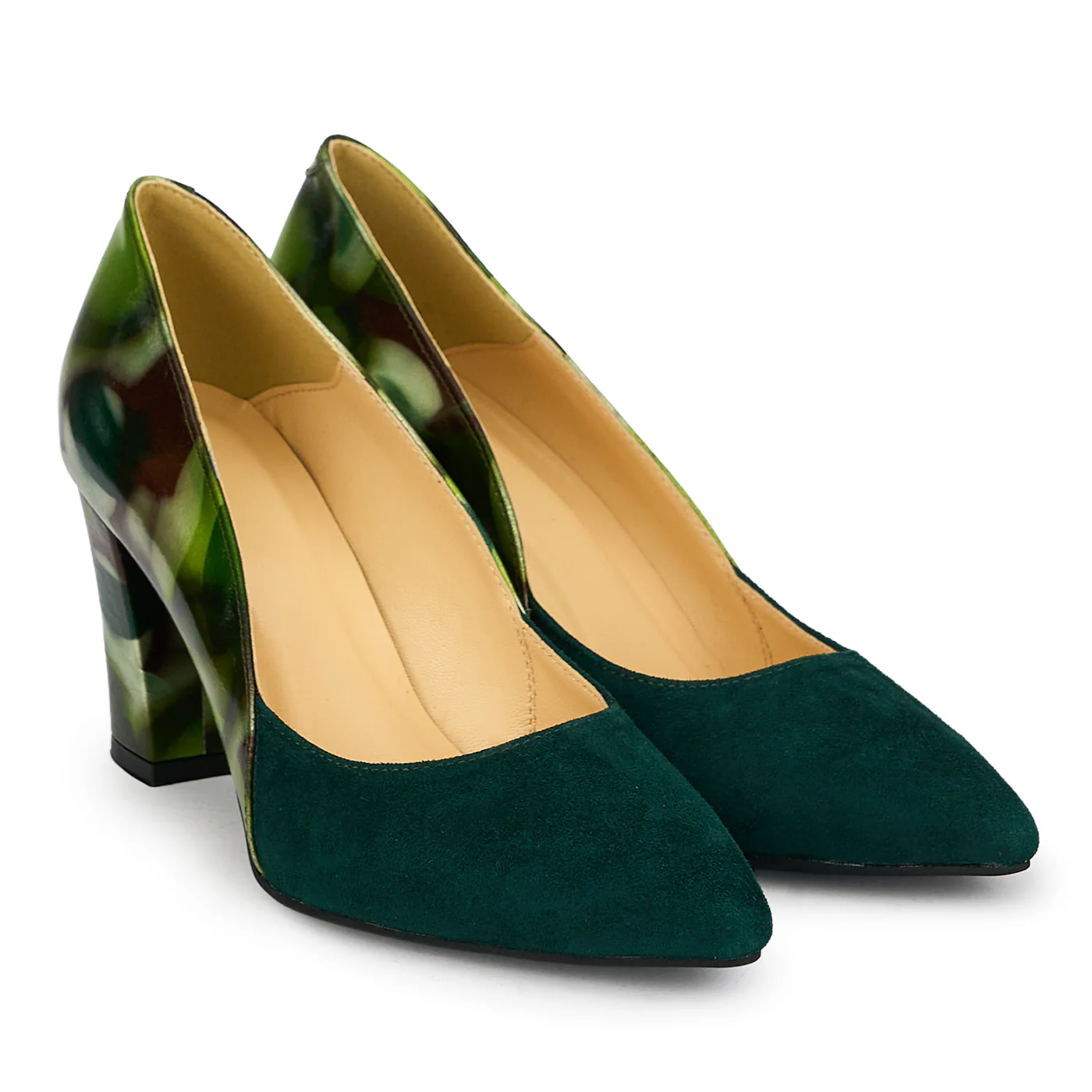Pantofi dama din piele naturala verde cu toc gros 7.5 cm 19813 - Image 4