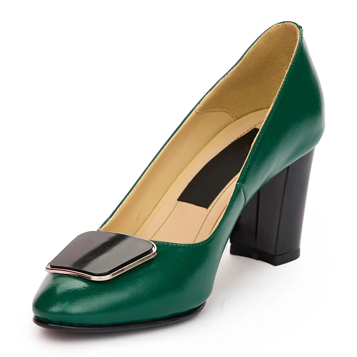 Pantofi dama din piele naturala verde cu toc gros 7 cm 13787 - Image 3