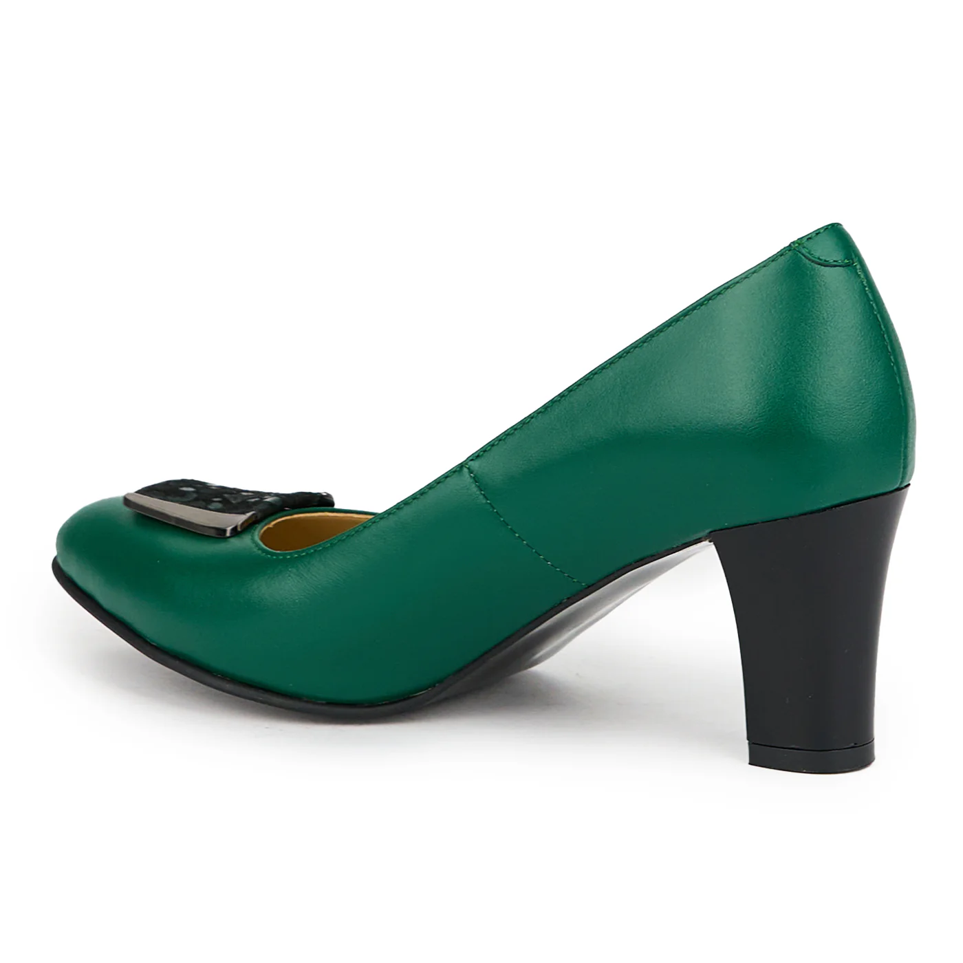Pantofi dama din piele naturala verde cu toc gros 7 cm 15012 - Image 2