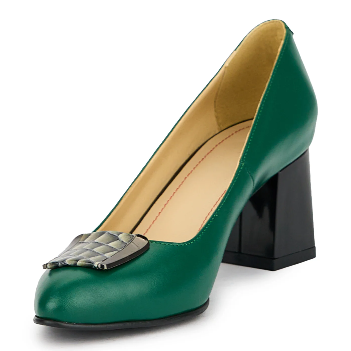 Pantofi dama din piele naturala verde cu toc gros 7 cm 15051 - Image 3