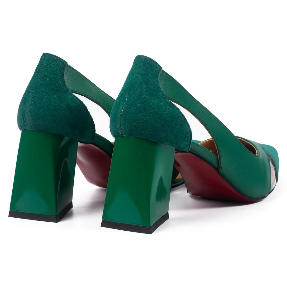Pantofi dama din piele naturala verde cu toc gros 7 cm 15727 - Image 2