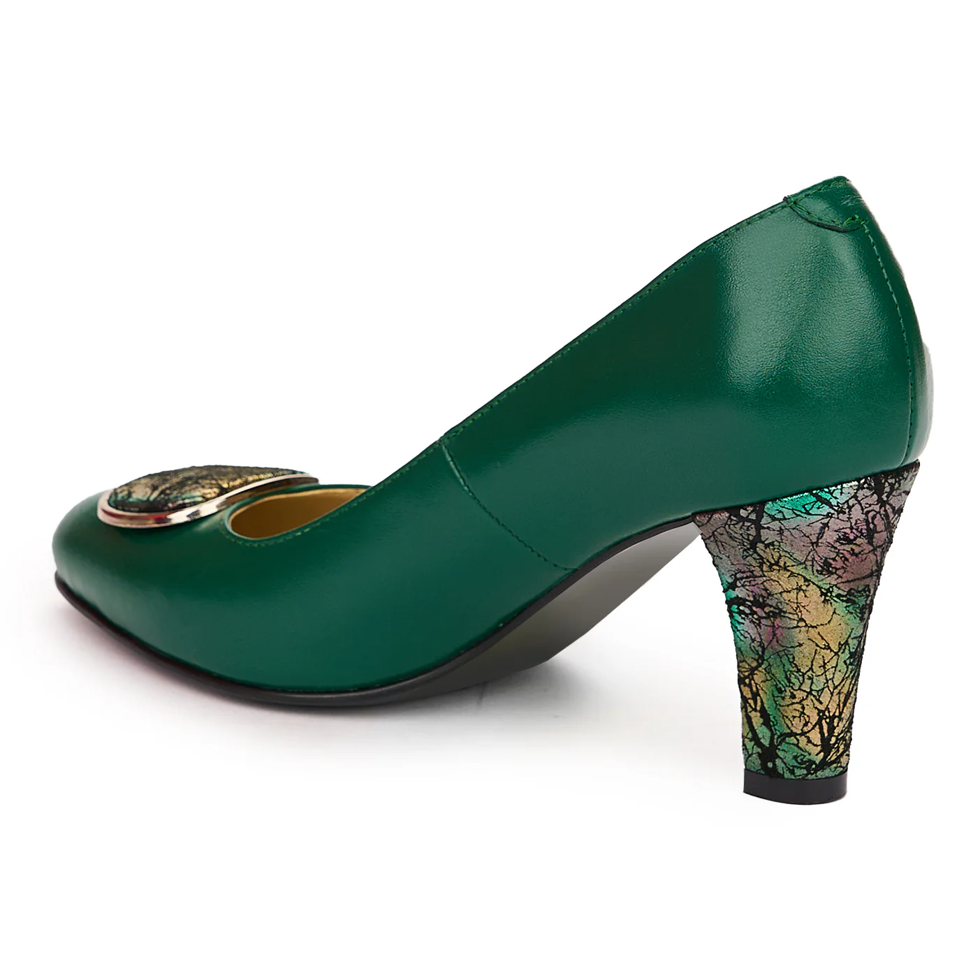 Pantofi dama din piele naturala verde cu toc gros 8 cm 13811 - Image 2