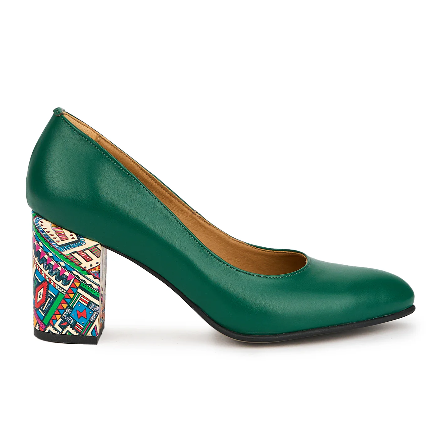 Pantofi dama din piele naturala verde cu toc gros 8 cm 14989