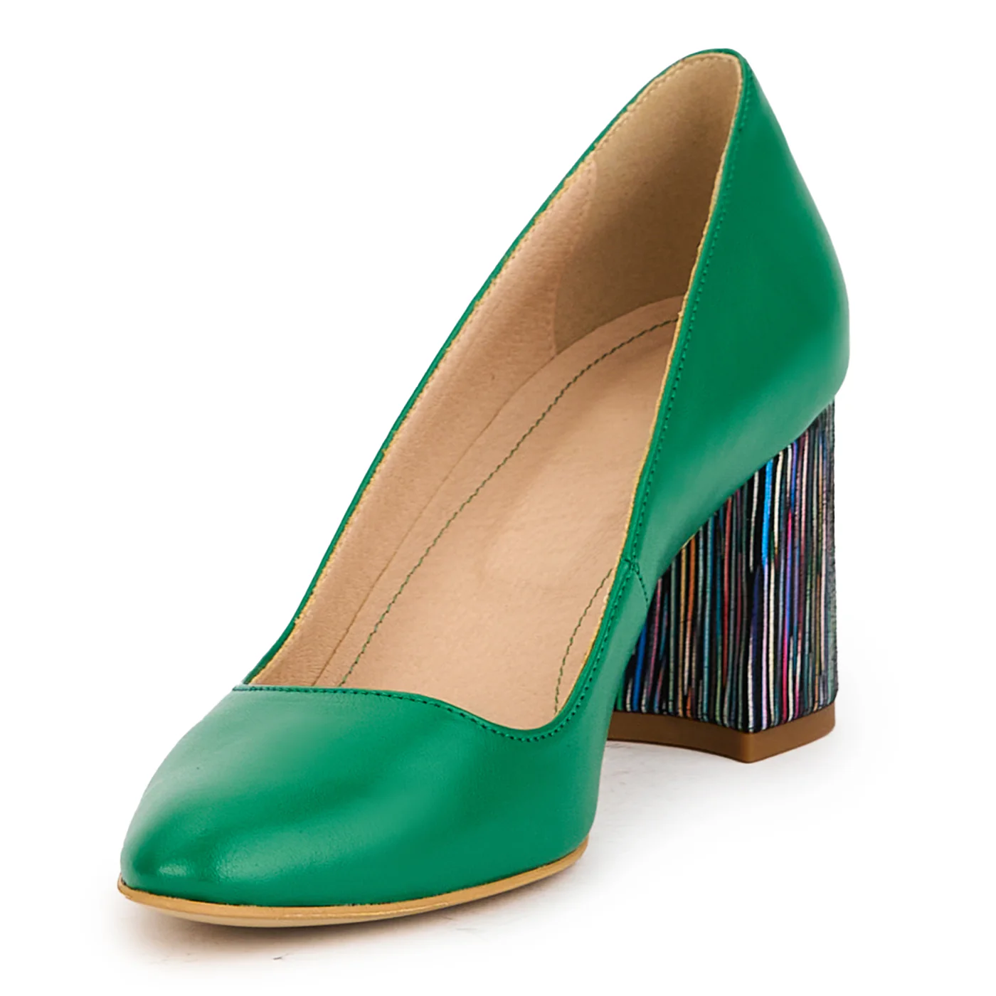 Pantofi dama din piele naturala verde cu toc gros 8 cm 17276 - Image 3