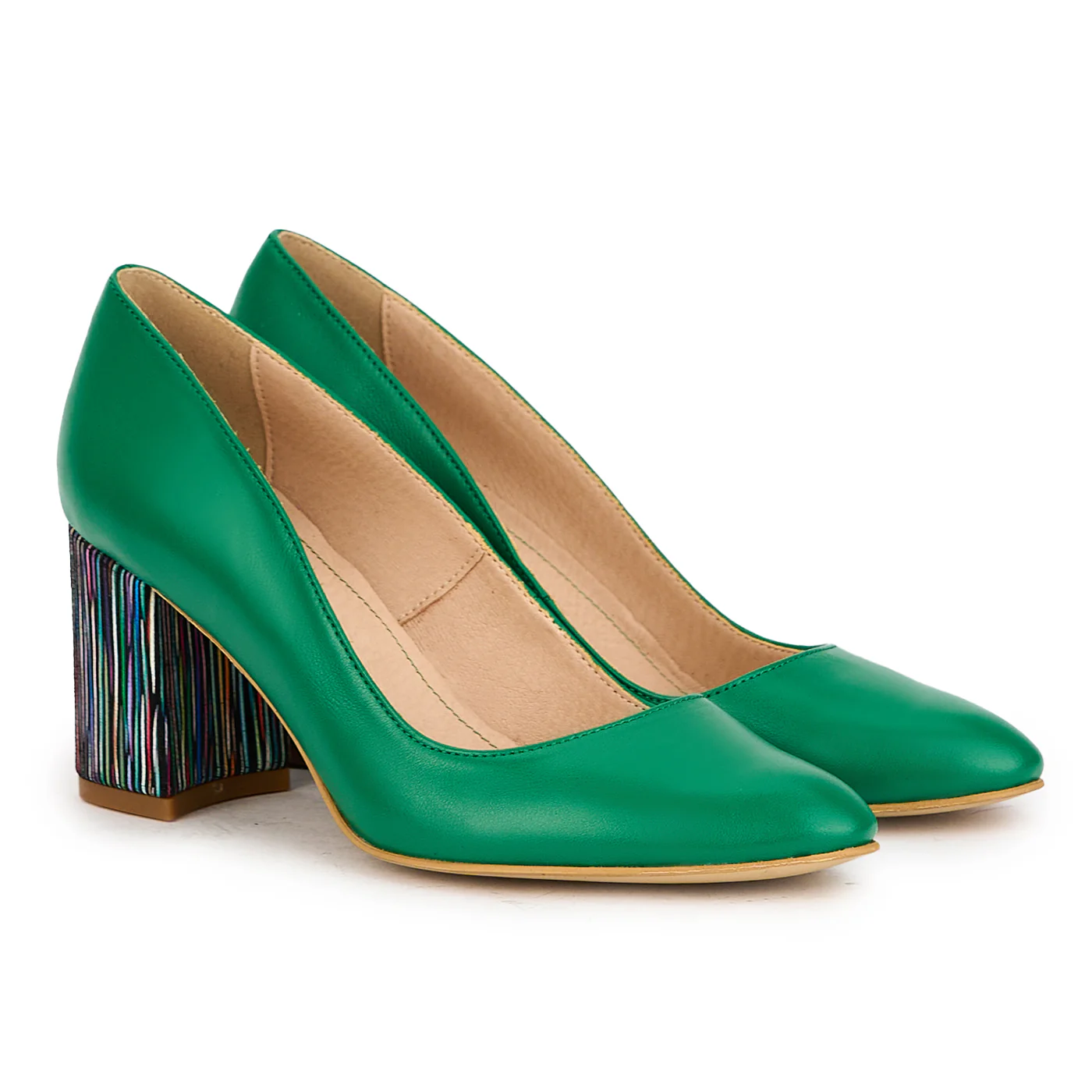 Pantofi dama din piele naturala verde cu toc gros 8 cm 17276 - Image 4