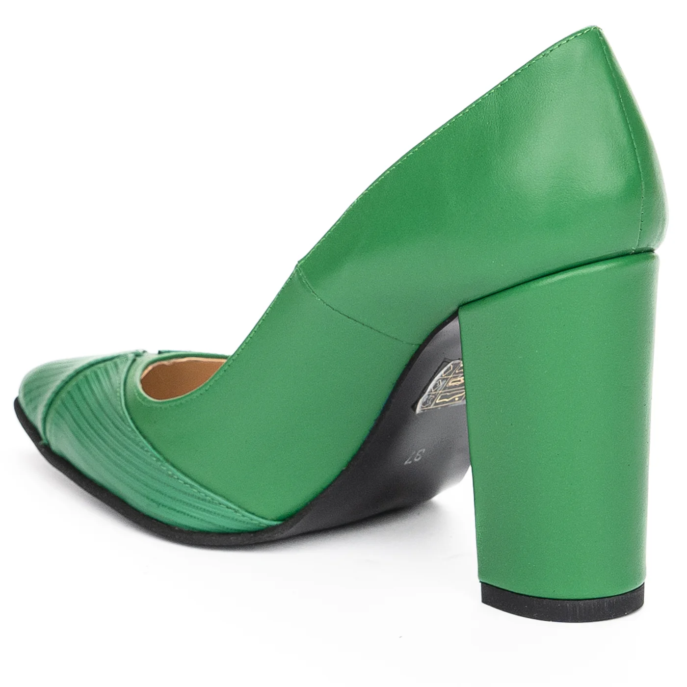 Pantofi dama din piele naturala verde cu toc gros 9.5 cm 13928 - Image 2