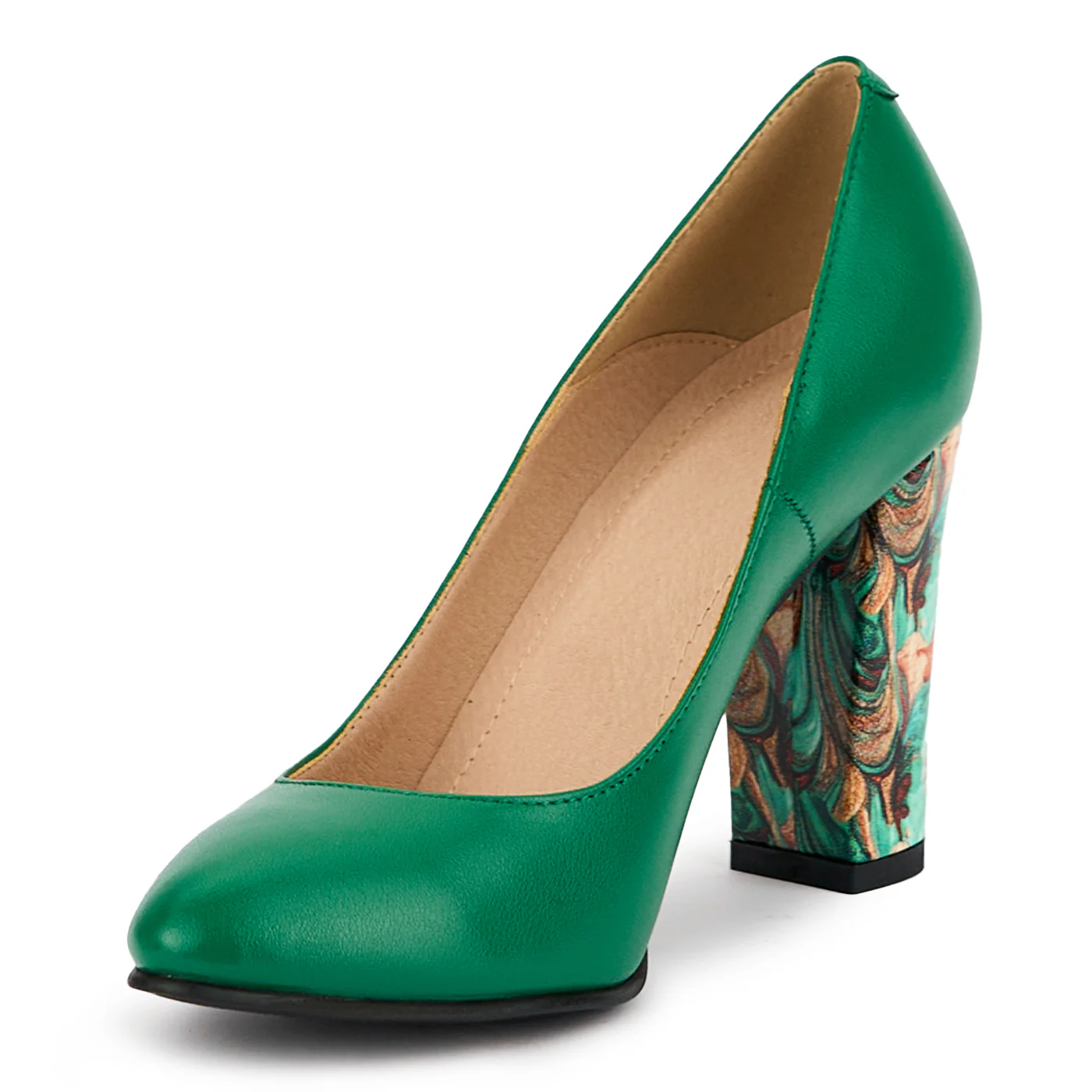 Pantofi dama din piele naturala verde cu toc gros 9.5 cm 15205 - Image 3