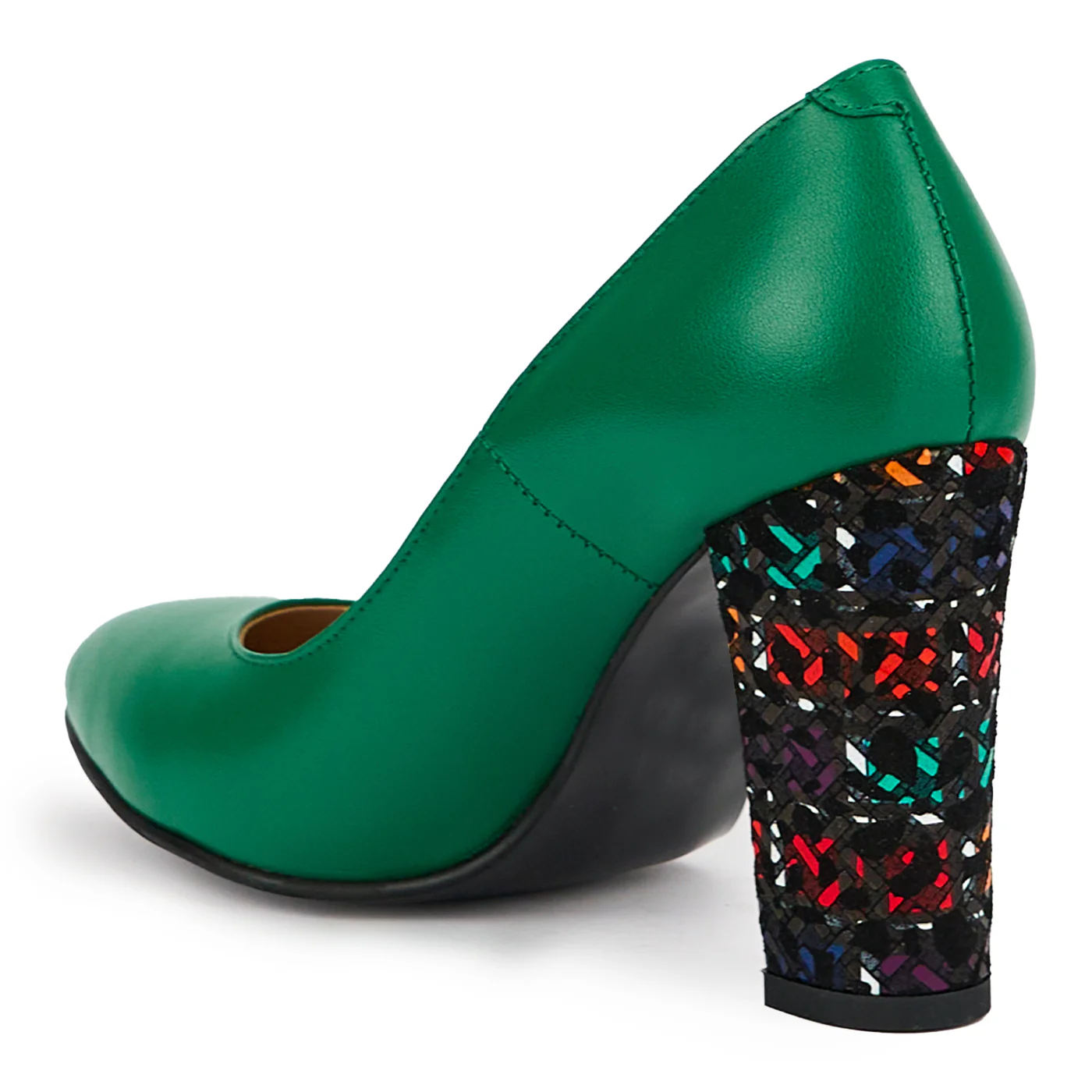 Pantofi dama din piele naturala verde cu toc gros 9.5 cm 15206 - Image 2