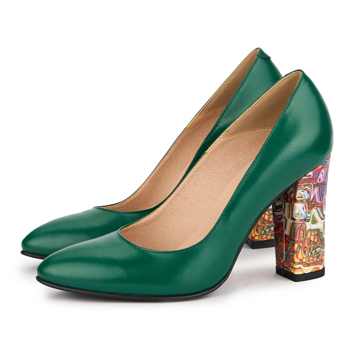 Pantofi dama din piele naturala verde cu toc gros 9.5 cm 16414 - Image 3