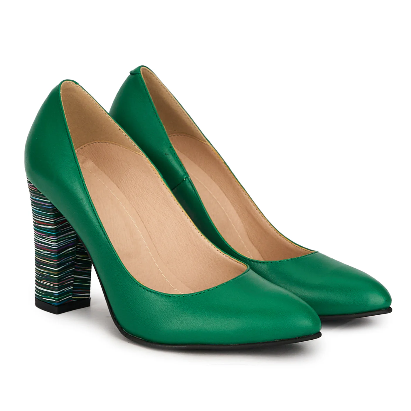 Pantofi dama din piele naturala verde cu toc gros 9.5 cm 18765 - Image 4
