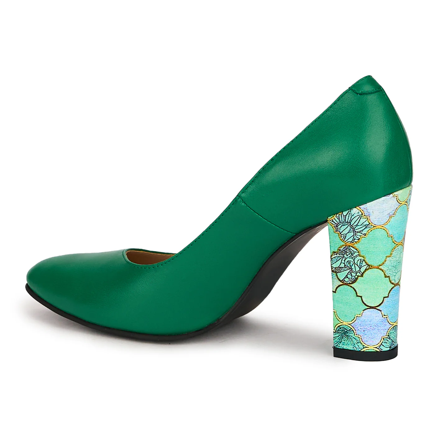 Pantofi dama din piele naturala verde cu toc gros 9.5 cm 18766 - Image 2