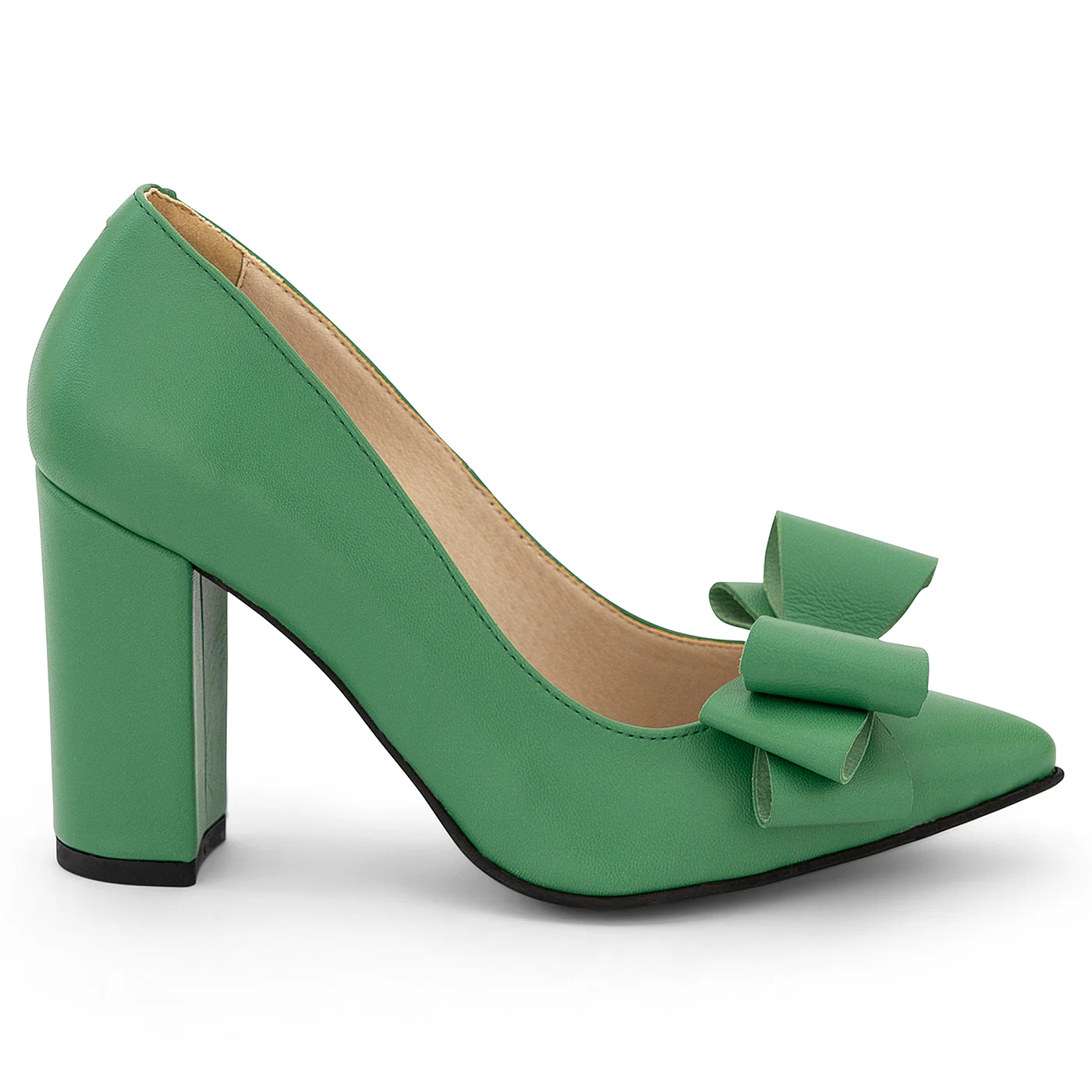 Pantofi dama din piele naturala verde cu toc gros 9 cm 14180