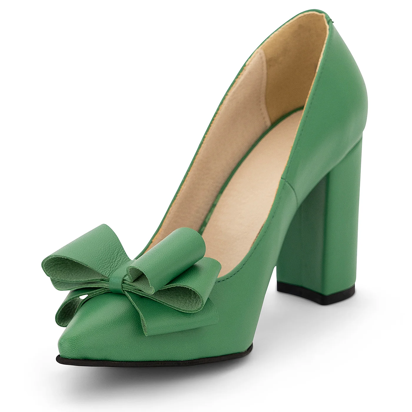 Pantofi dama din piele naturala verde cu toc gros 9 cm 14180 - Image 3