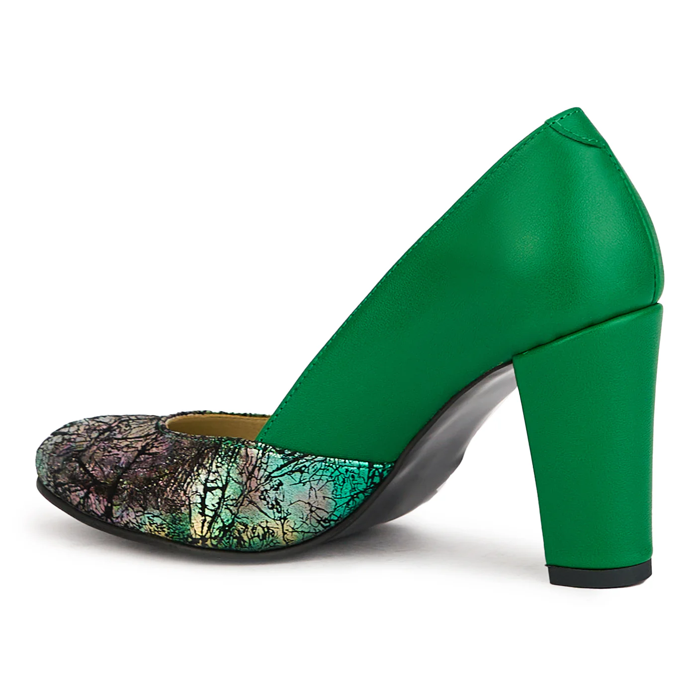 Pantofi dama din piele naturala verde cu toc gros 9 cm 17270 - Image 2