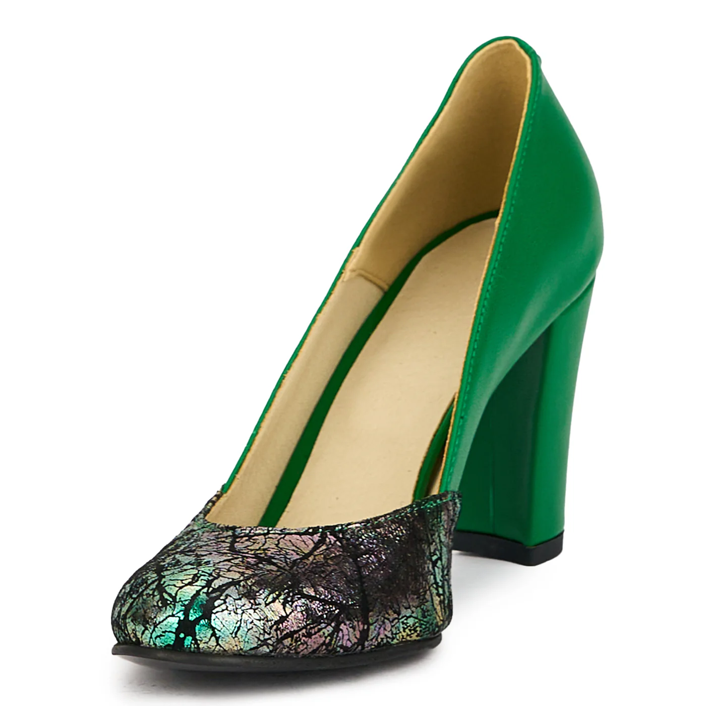 Pantofi dama din piele naturala verde cu toc gros 9 cm 17270 - Image 3