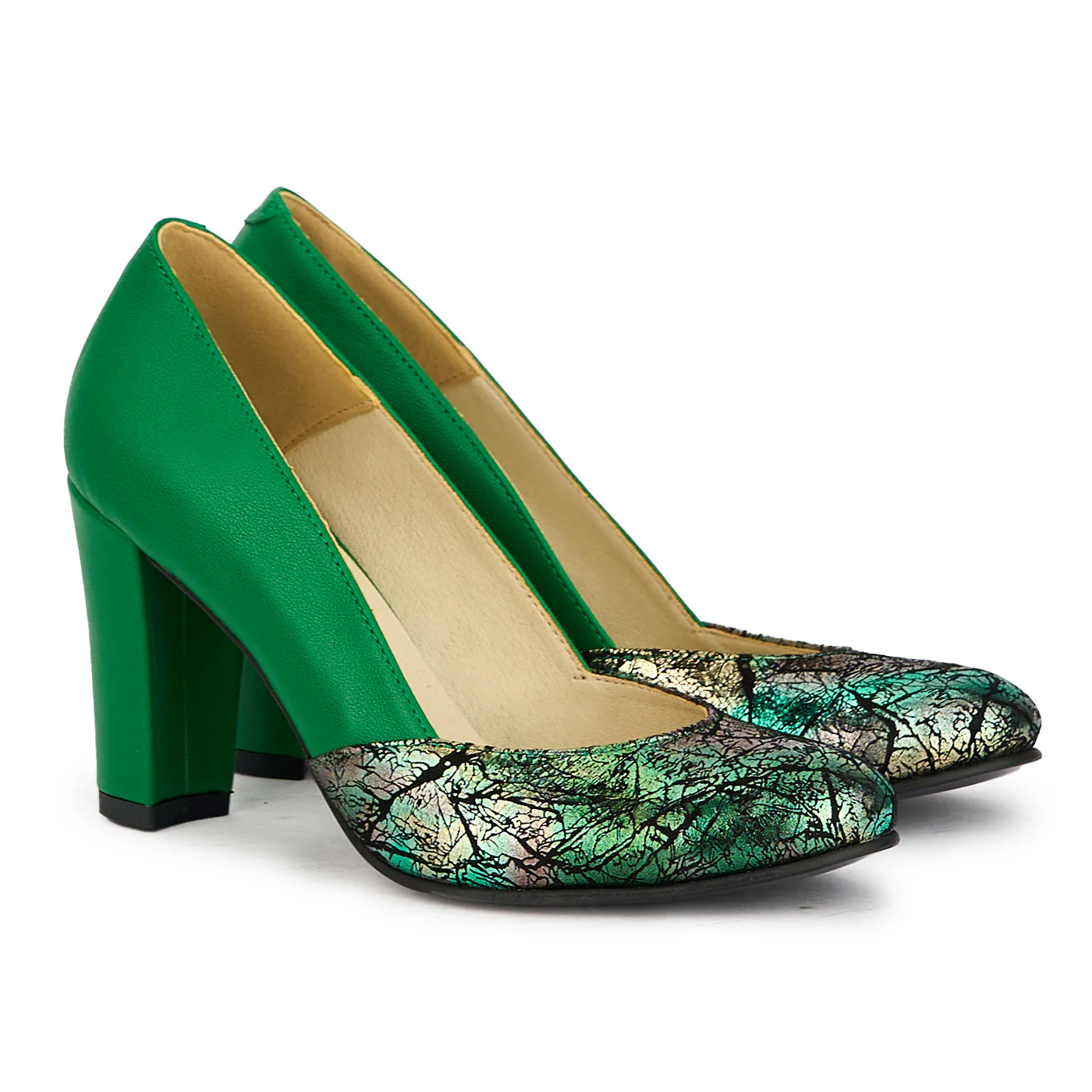 Pantofi dama din piele naturala verde cu toc gros 9 cm 17270 - Image 4