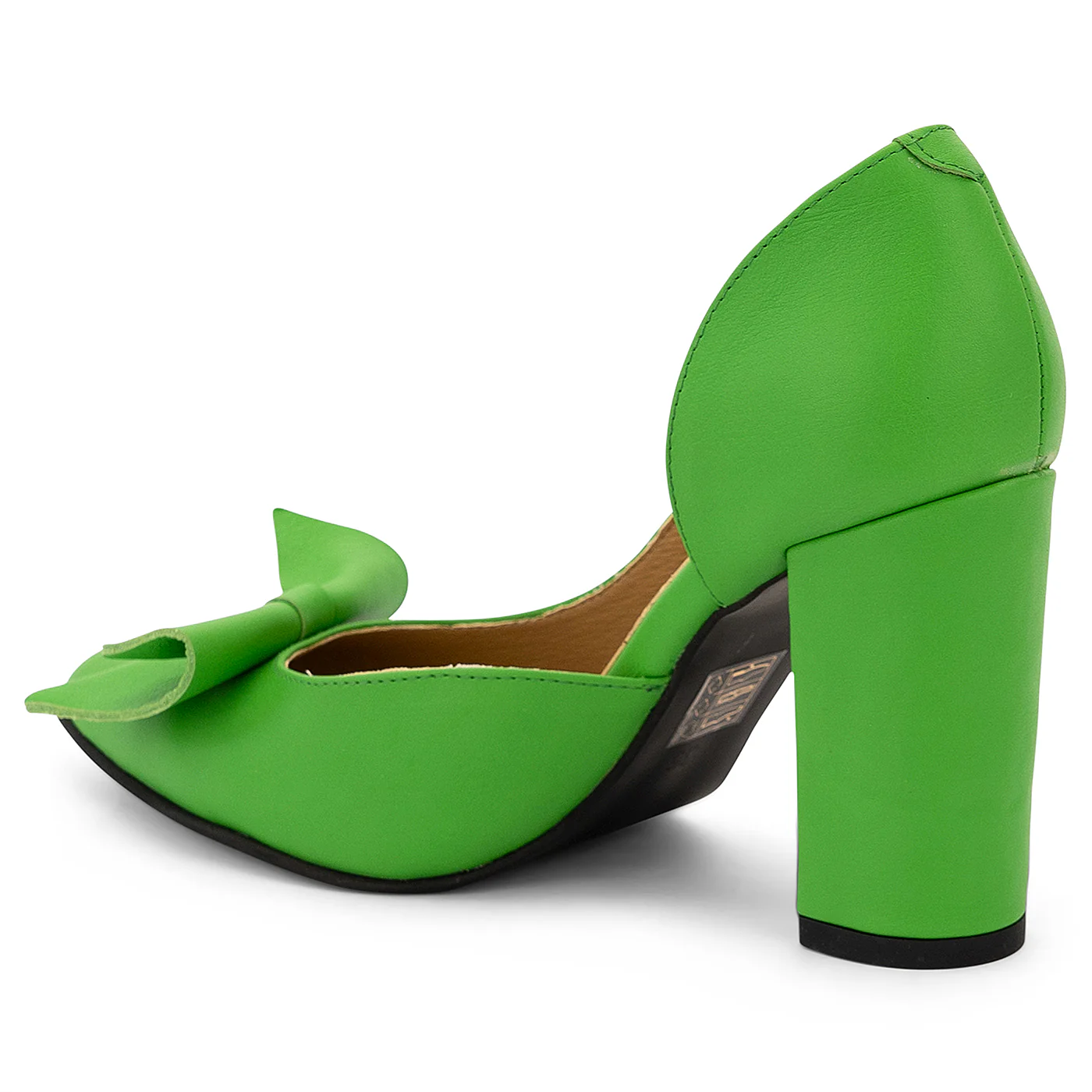 Pantofi dama din piele naturala verde cu toc gros de 9 cm 14119 - Image 2