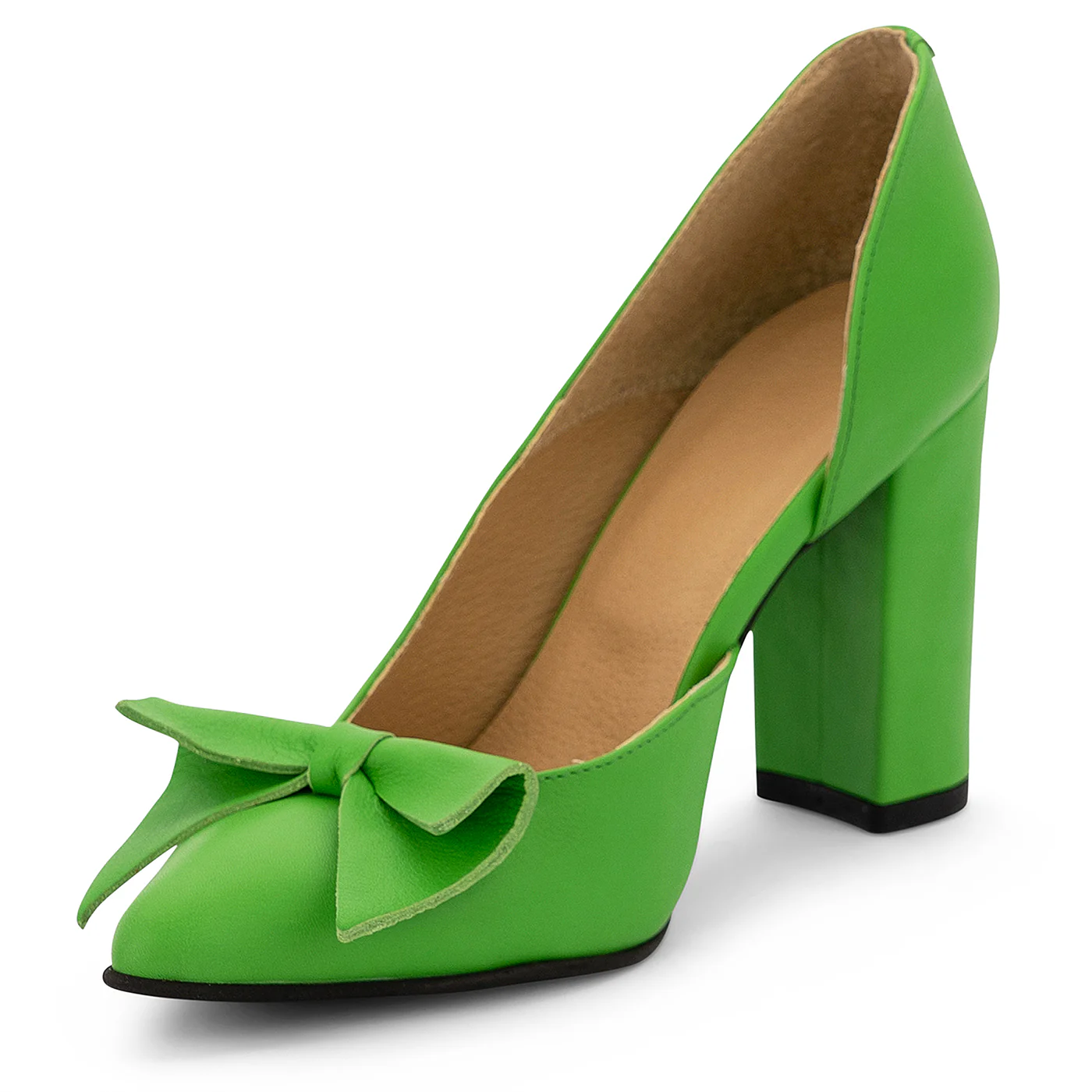 Pantofi dama din piele naturala verde cu toc gros de 9 cm 14119 - Image 3