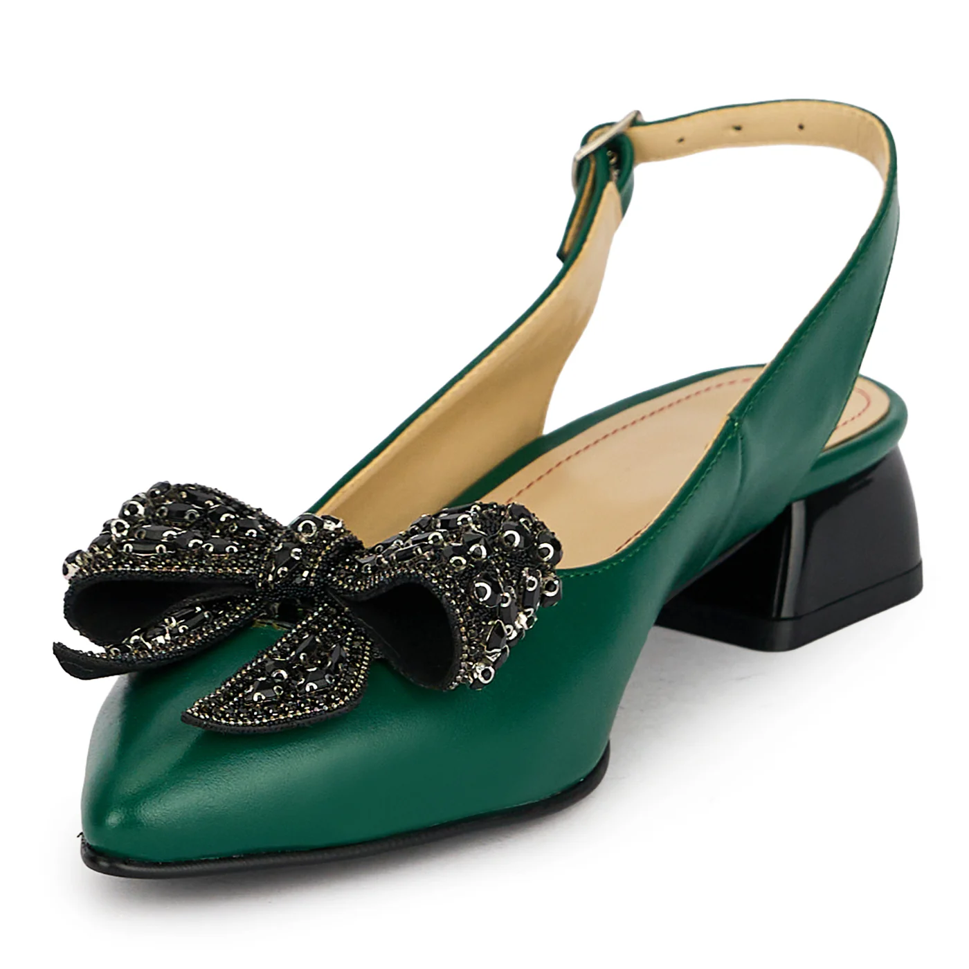 Pantofi dama din piele naturala verde cu toc mic 3 cm 19915 - Image 3