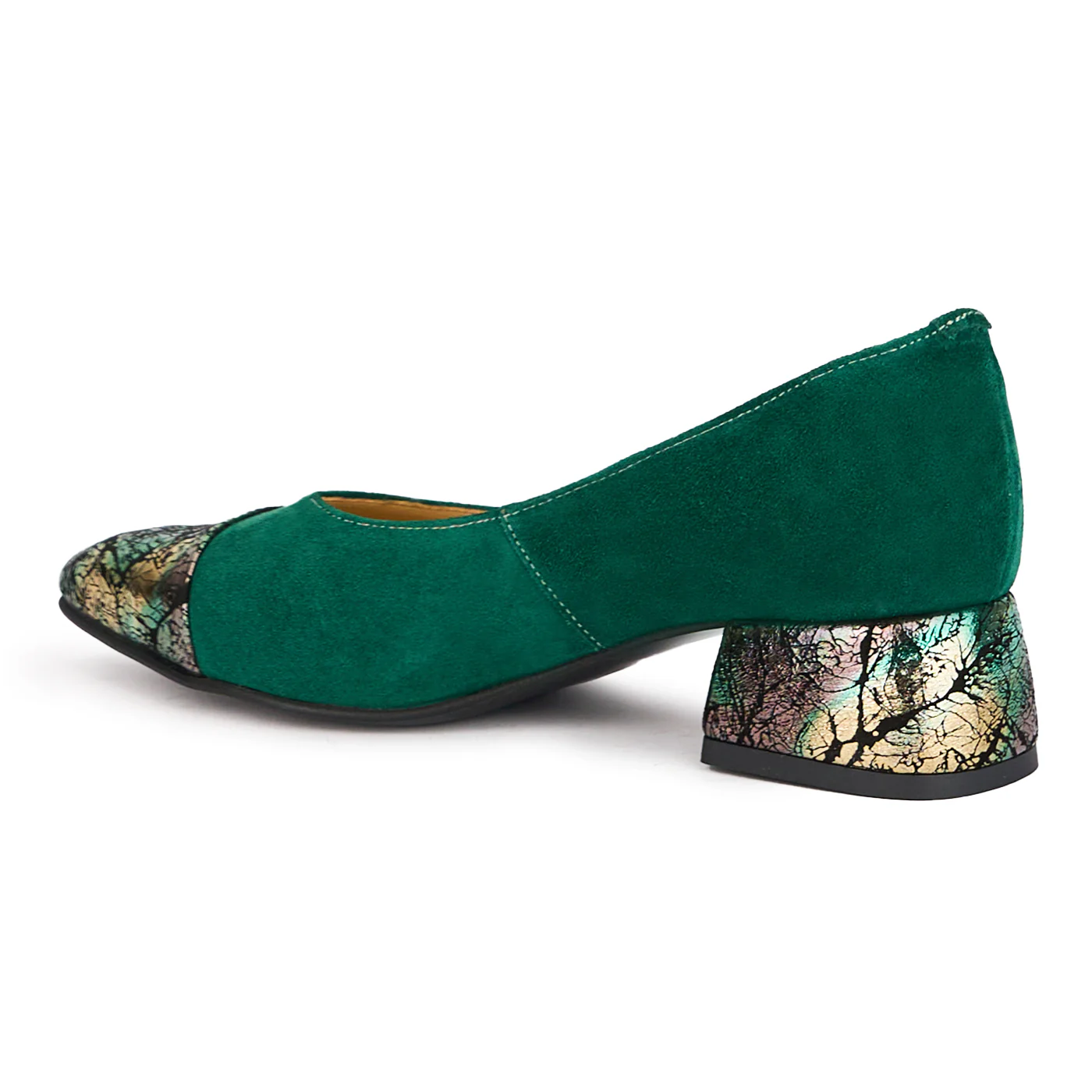 Pantofi dama din piele naturala verde cu toc mic 4 cm 17104 - Image 2