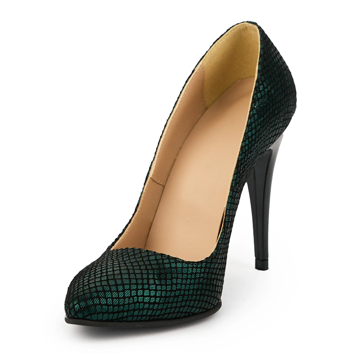 Pantofi dama din piele naturala verde cu toc subtire 11 cm 14922 - Image 3