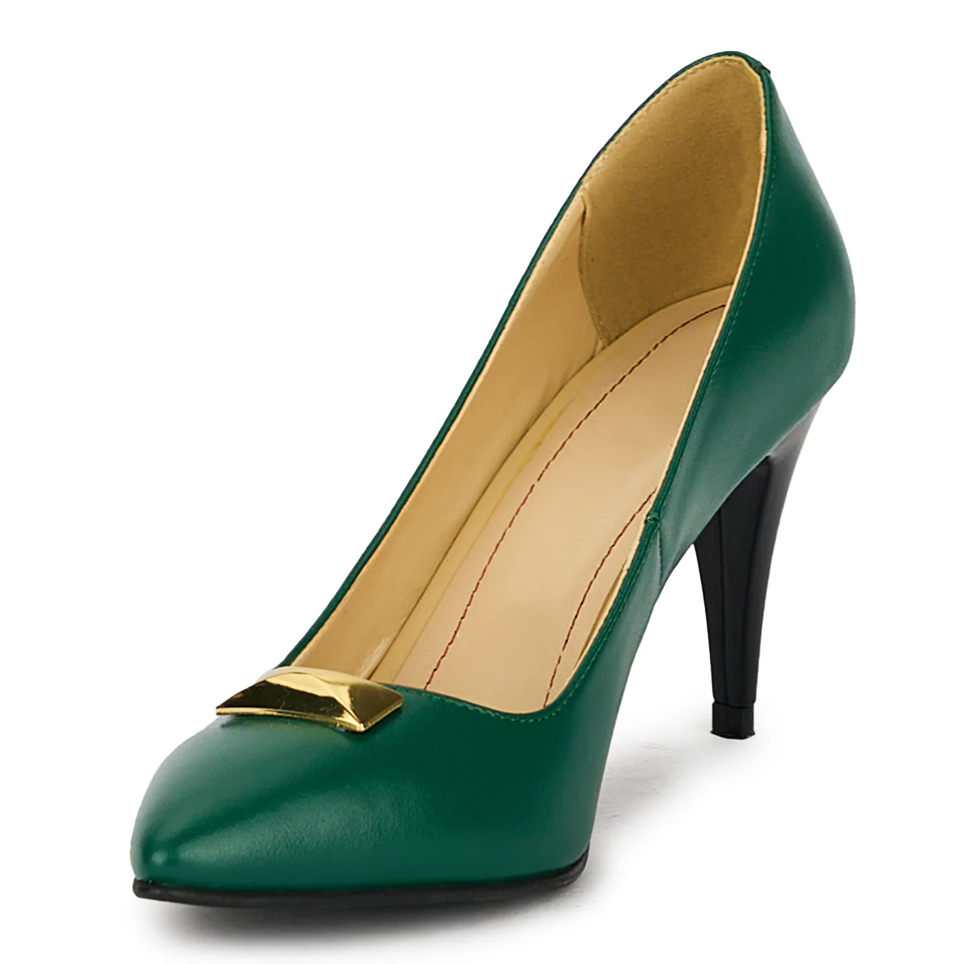 Pantofi dama din piele naturala verde cu toc subtire 17503 - Image 3