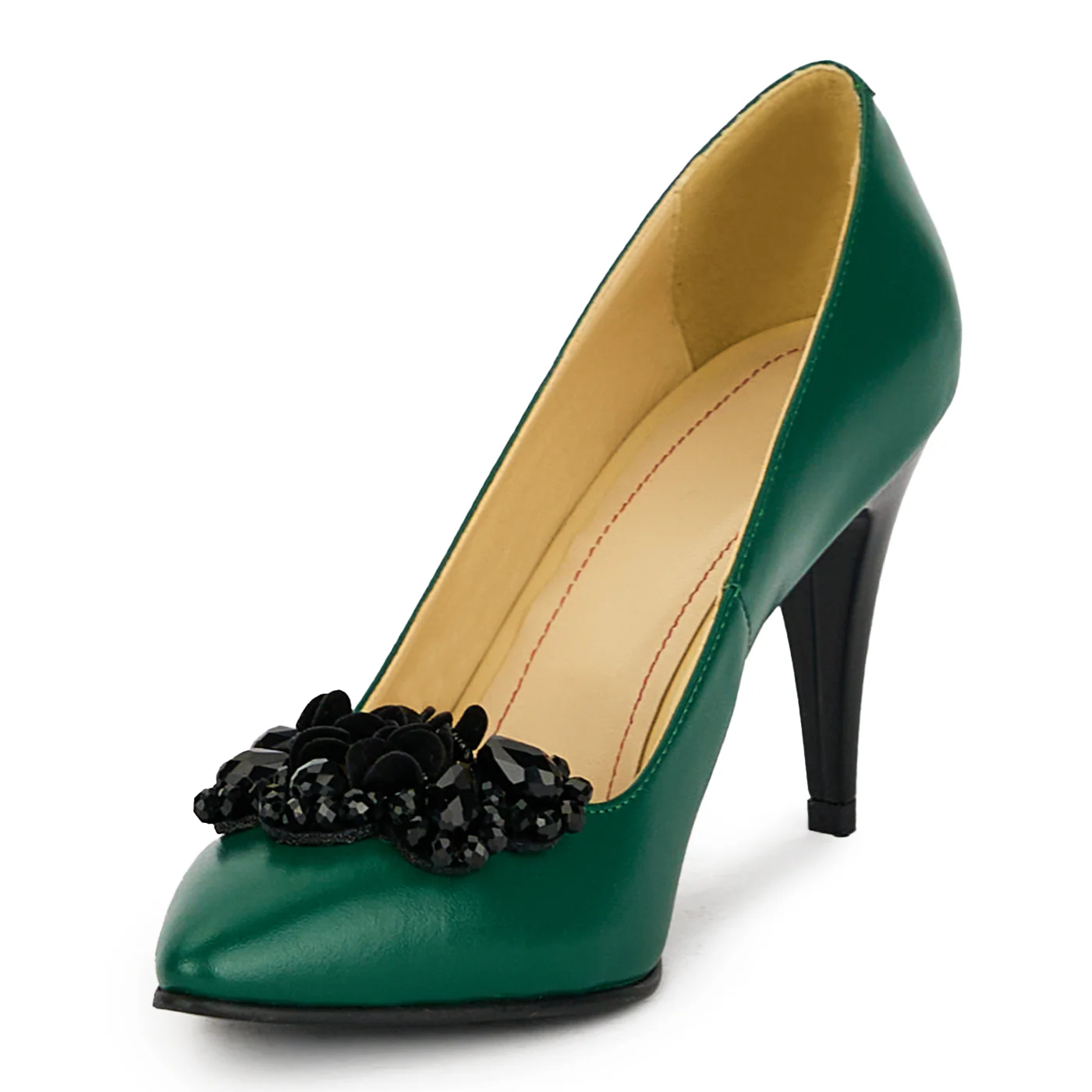 Pantofi dama din piele naturala verde cu toc subtire 17536 - Image 3