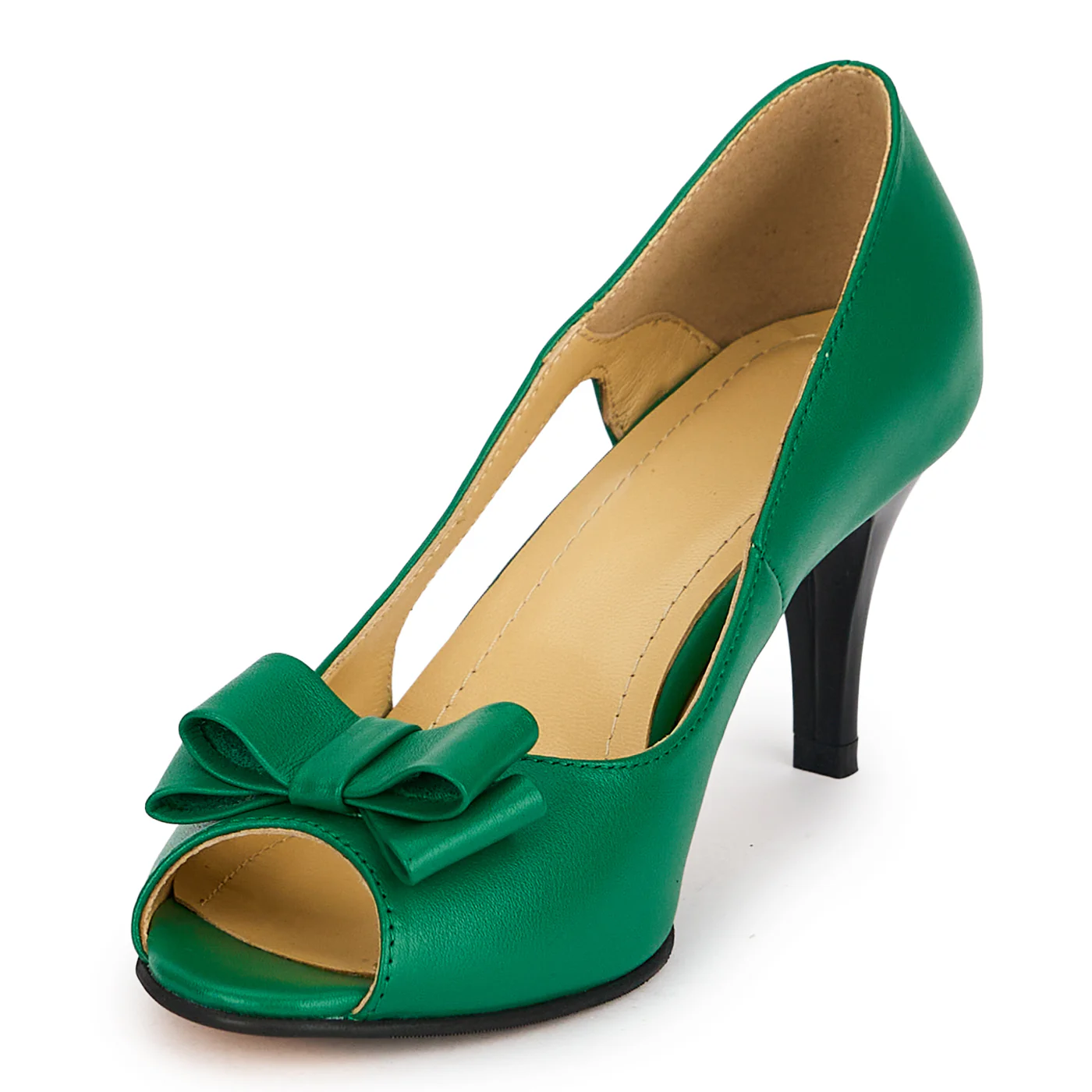 Pantofi damă din piele naturală verde cu toc subtire 7.5 cm 19570 - Image 3