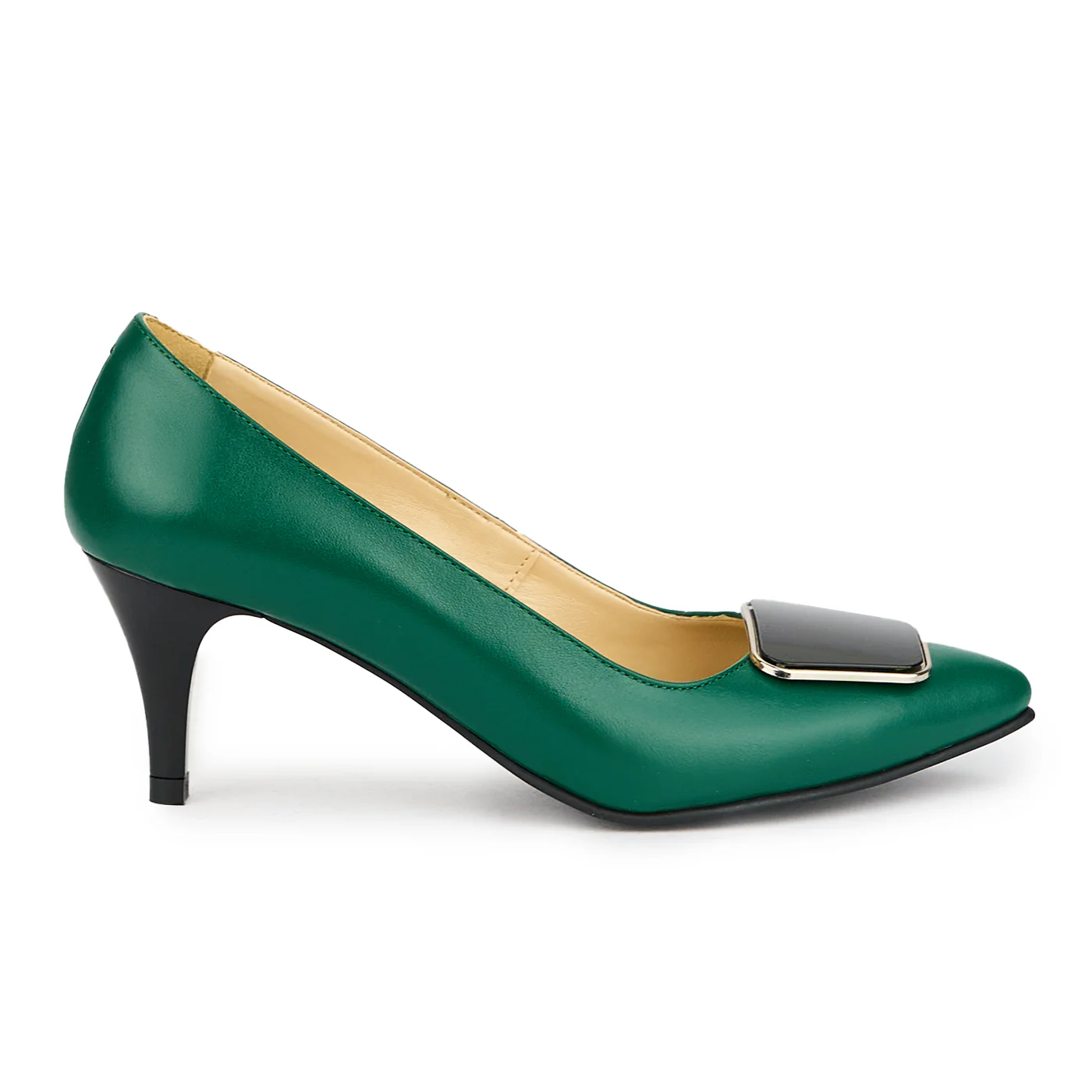 Pantofi dama din piele naturala verde cu toc subtire 7 cm 15055