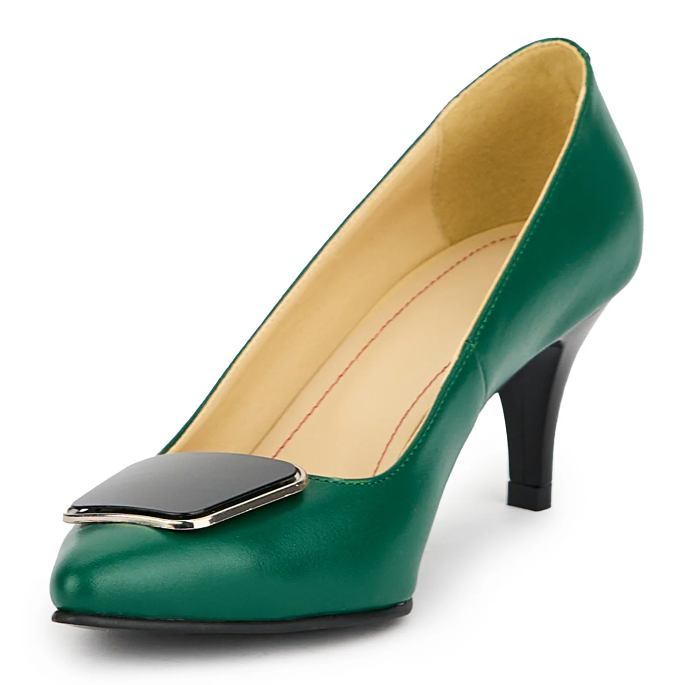 Pantofi dama din piele naturala verde cu toc subtire 7 cm 15055 - Image 3