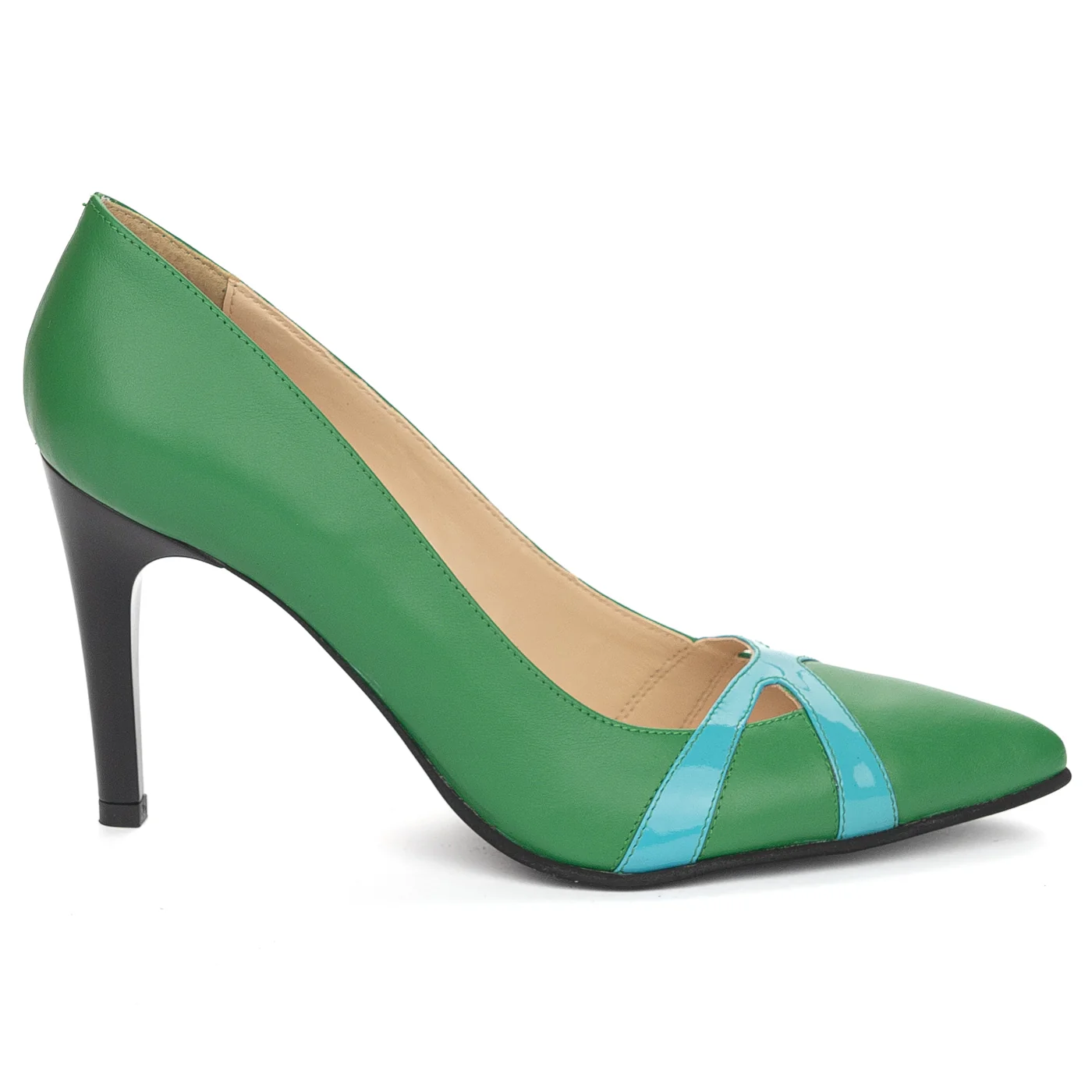 Pantofi dama din piele naturala verde cu toc subtire 9 cm 13882