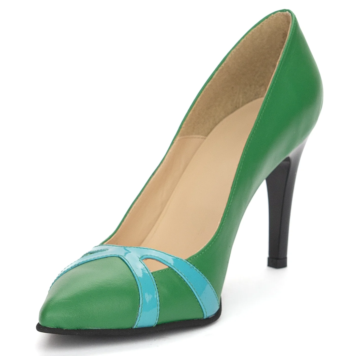 Pantofi dama din piele naturala verde cu toc subtire 9 cm 13882 - Image 3