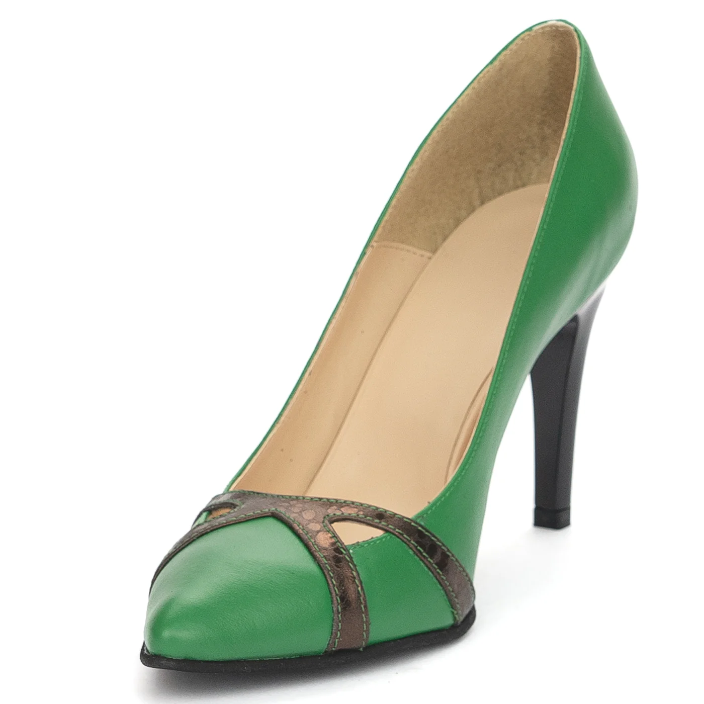 Pantofi dama din piele naturala verde cu toc subtire 9 cm 13883 - Image 3