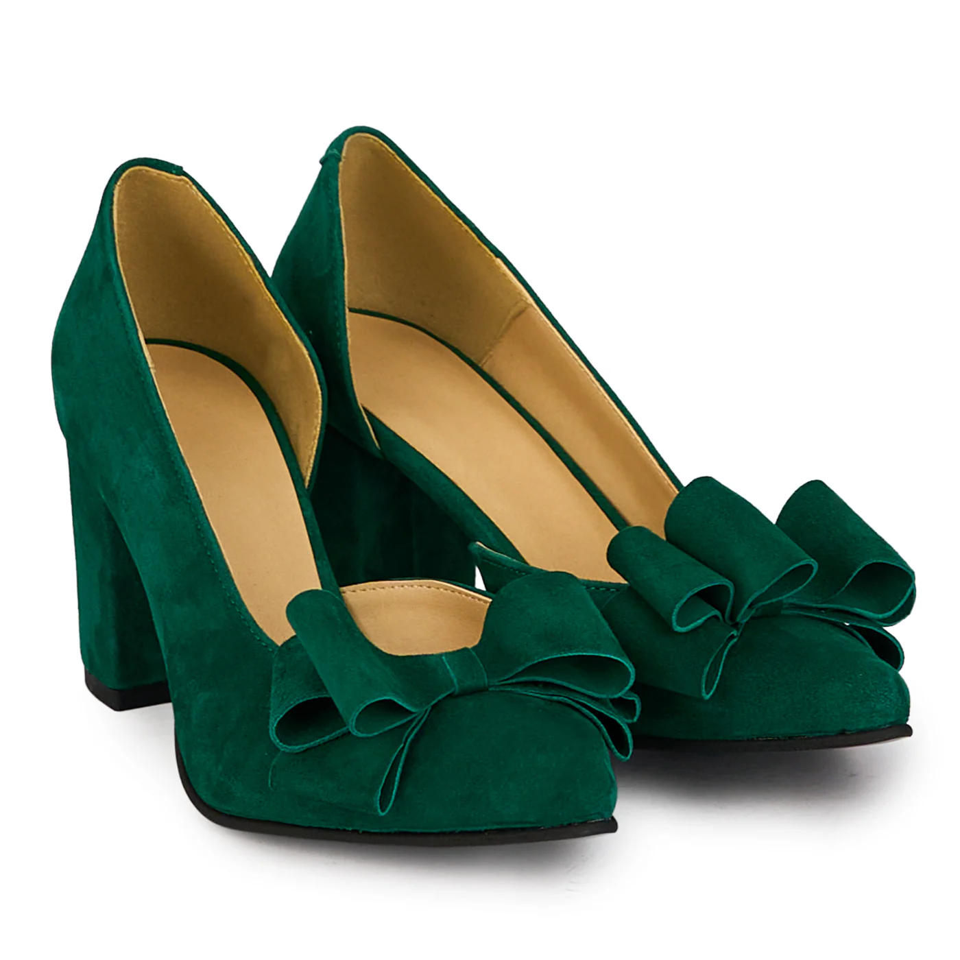 Pantofi dama din piele naturala verde decupati lateral cu toc gros 7.5 cm 18430 - Image 4