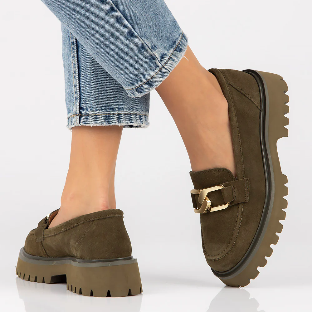 Pantofi dama din piele naturala verde khaki 13612 - Image 6
