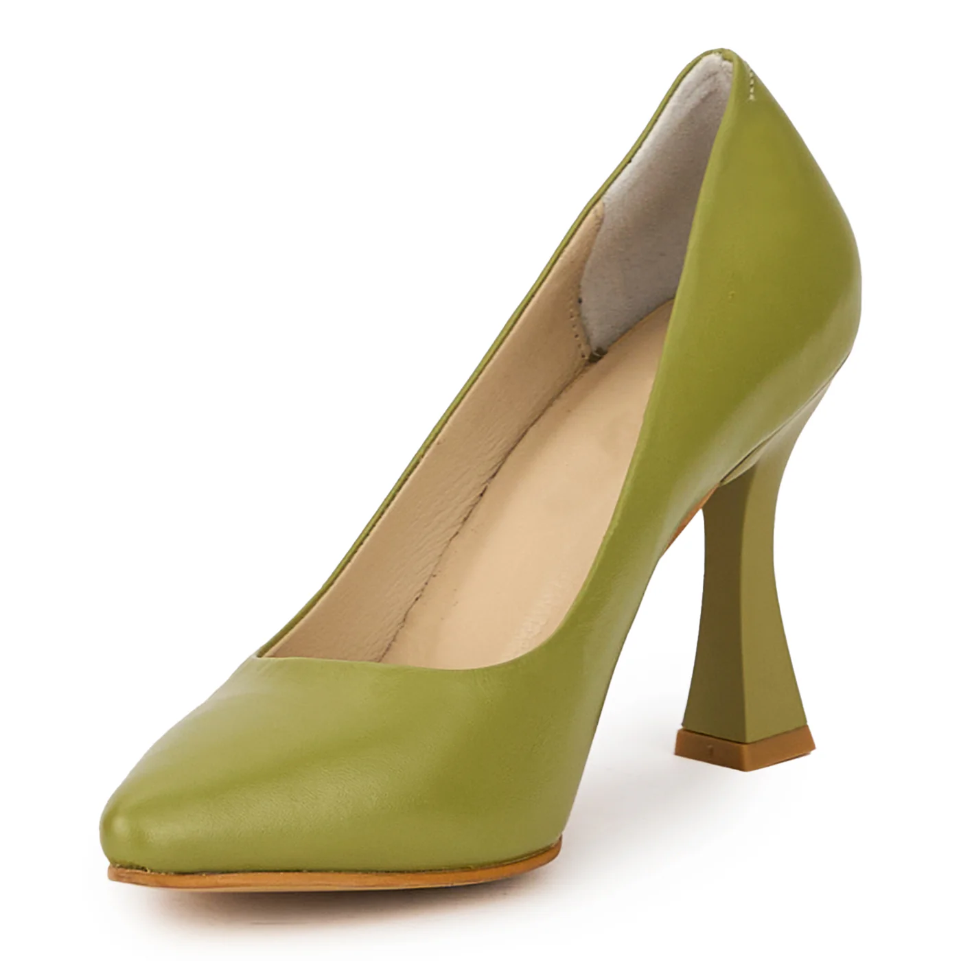 Pantofi dama din piele naturala verde-maslina cu toc subtire 9 cm 15919 - Image 3